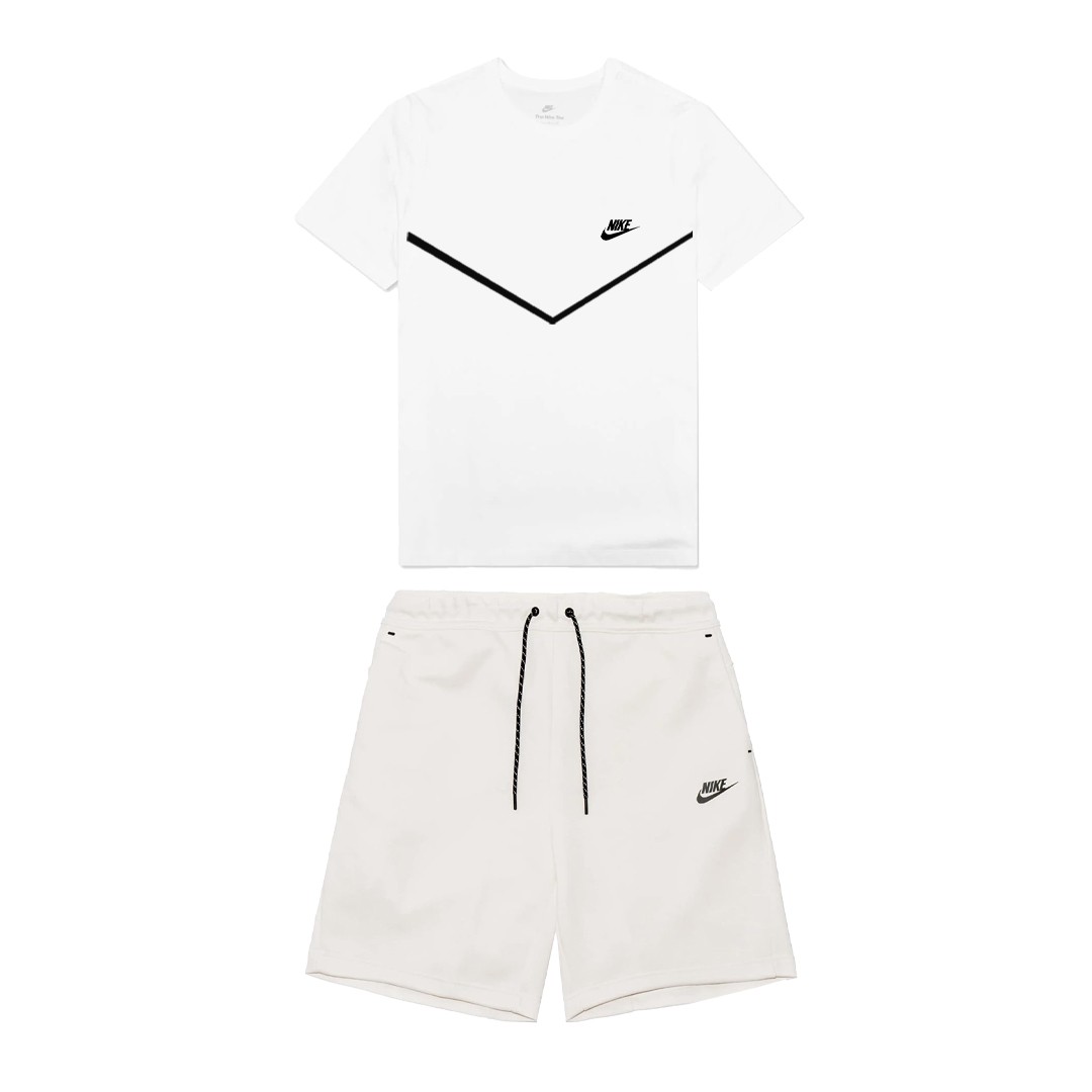 Tech T-Shirt & Tech Fleece Şort Takım - Beyaz