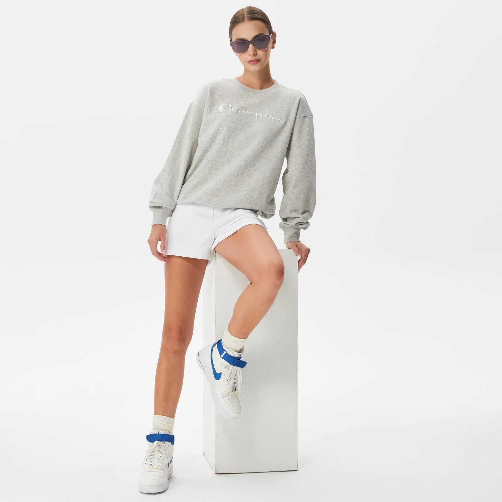 Tonal Embroidery Fleece Sweatshirt - Gri