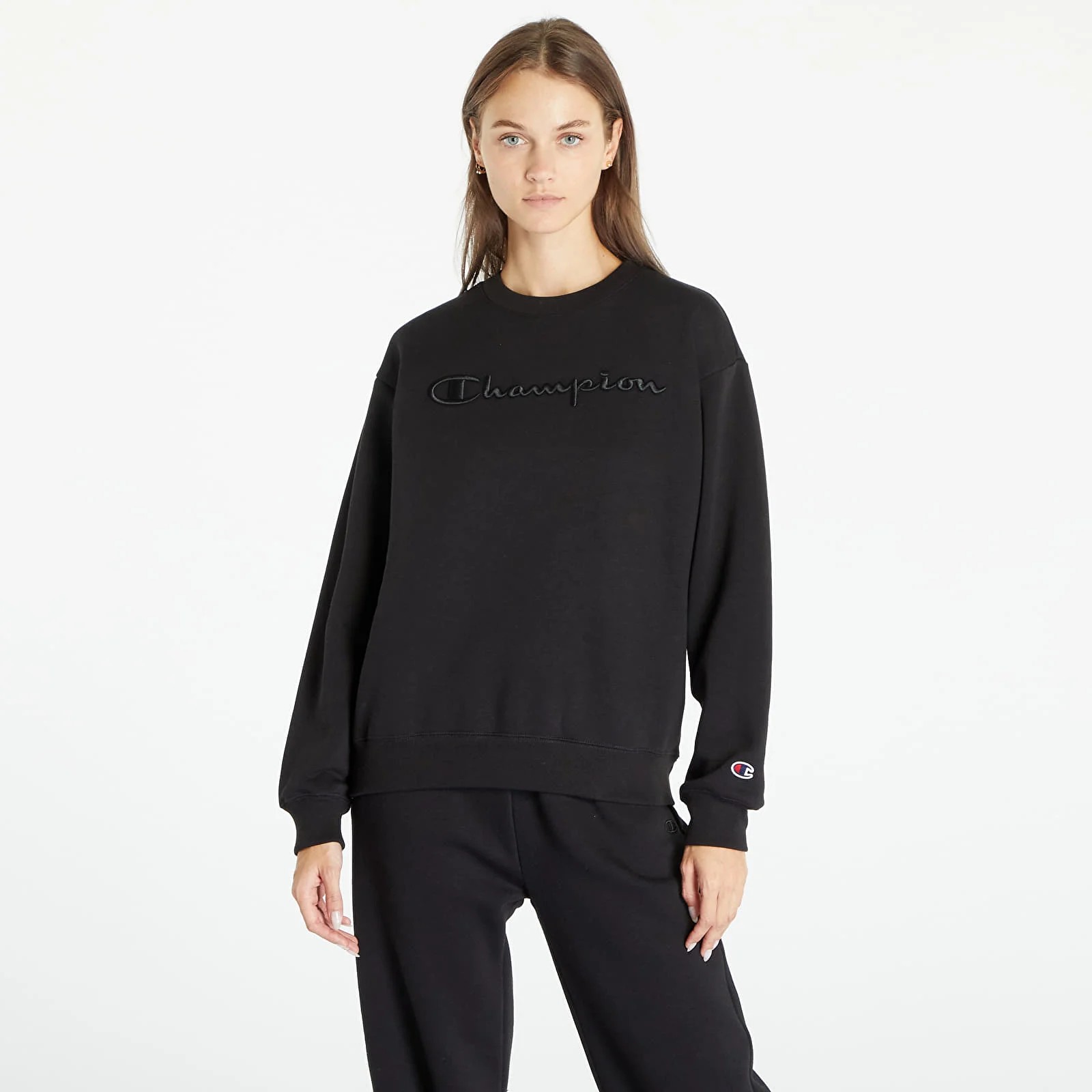 Tonal Embroidery Fleece Sweatshirt - Siyah