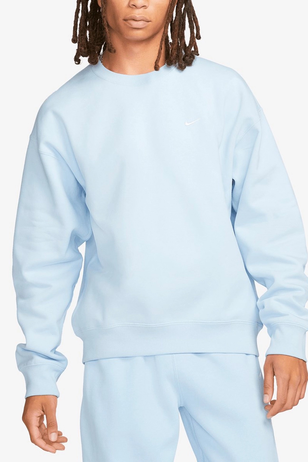 Solo Swoosh Fleece Crew Üst - Cerulean/White