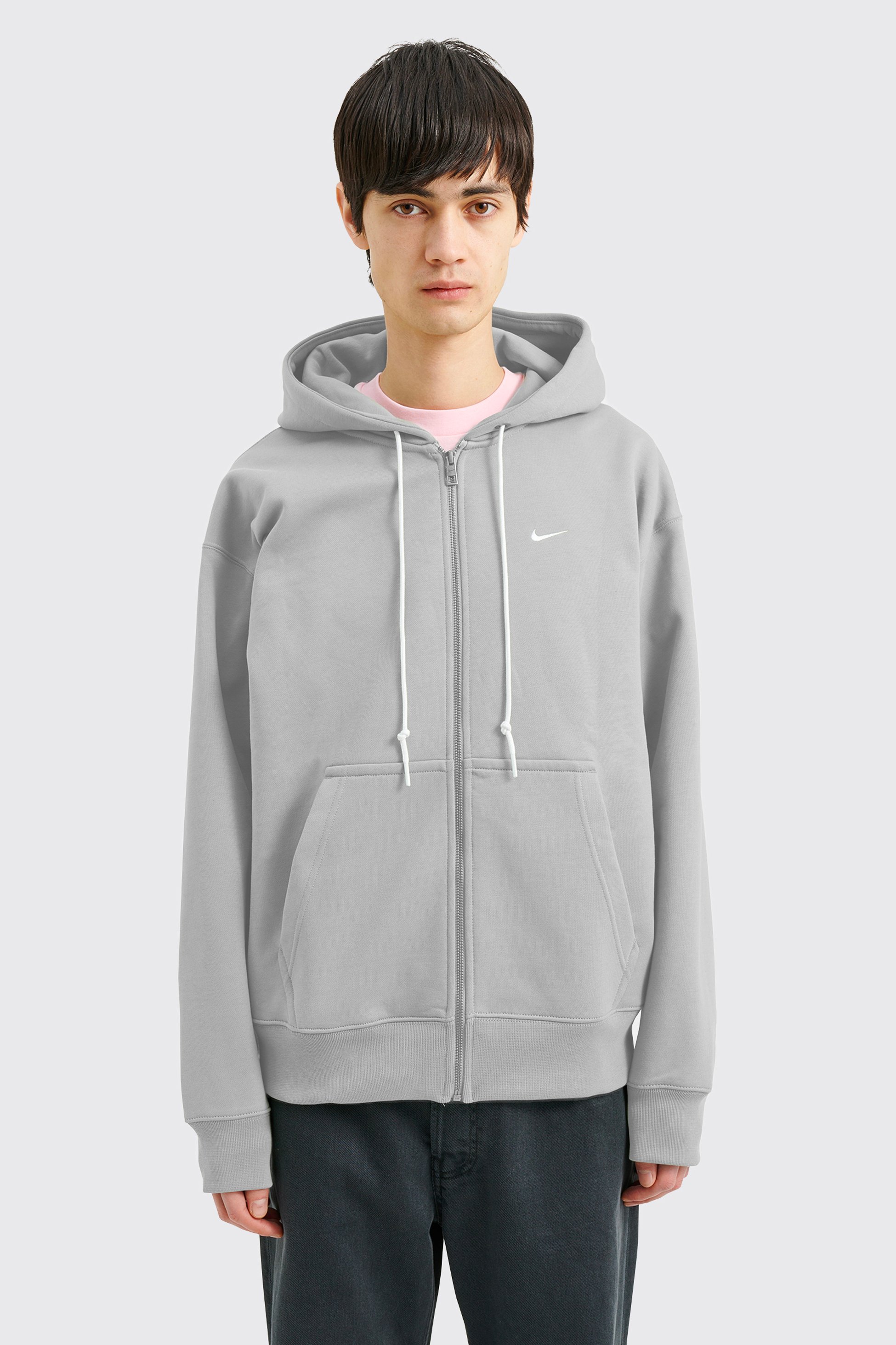 Solo Swoosh Tam Boy Fermuarlı Hoodie - Wolf Grey