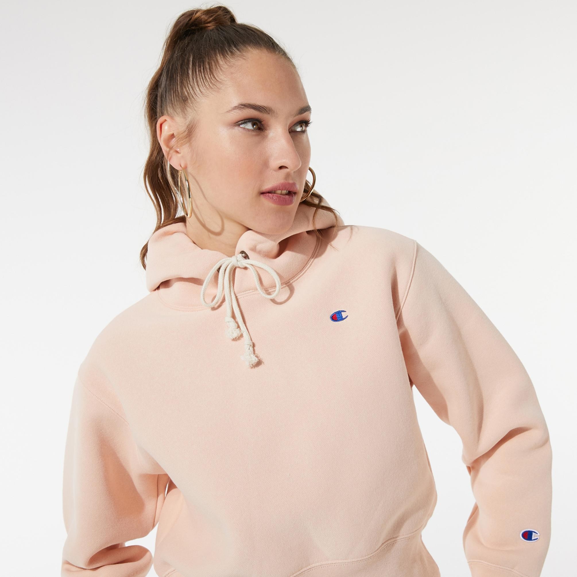 Reverse Weave Kadın Hoodie C Logo - Pembe