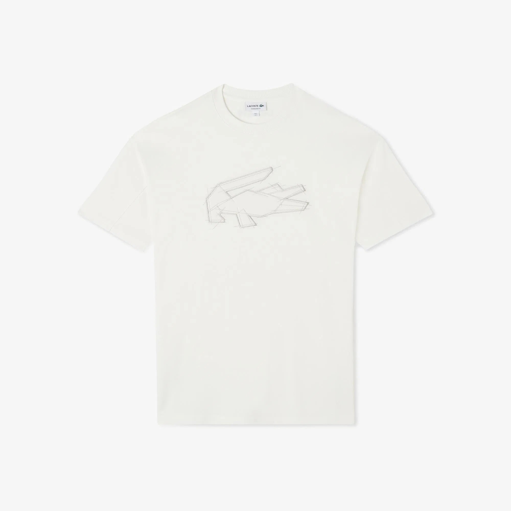 Oversize Fit Bisiklet Yaka Baskılı T-Shirt - Beyaz