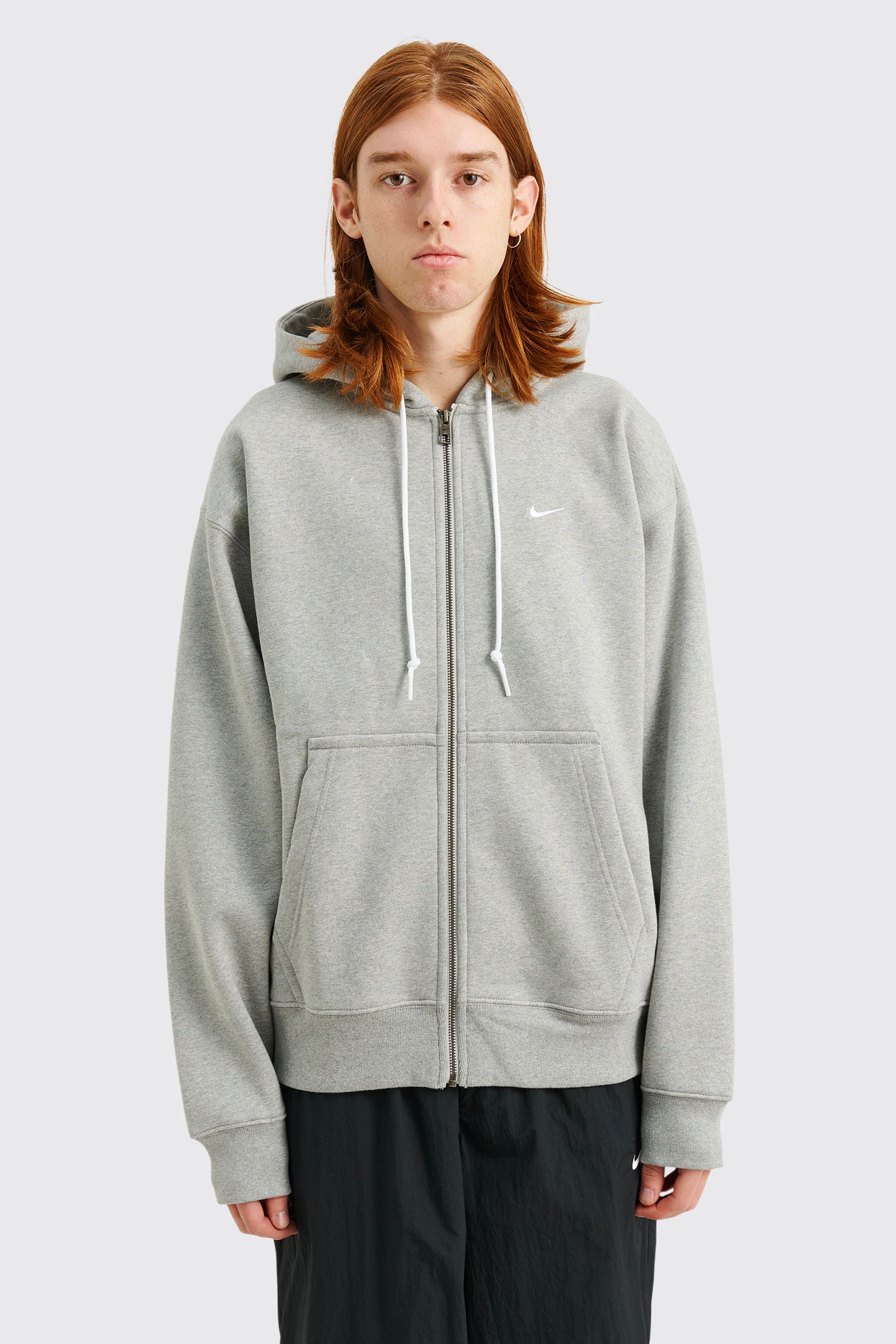 Solo Swoosh Tam Boy Fermuarlı Hoodie - Dark Grey Heather/Silver