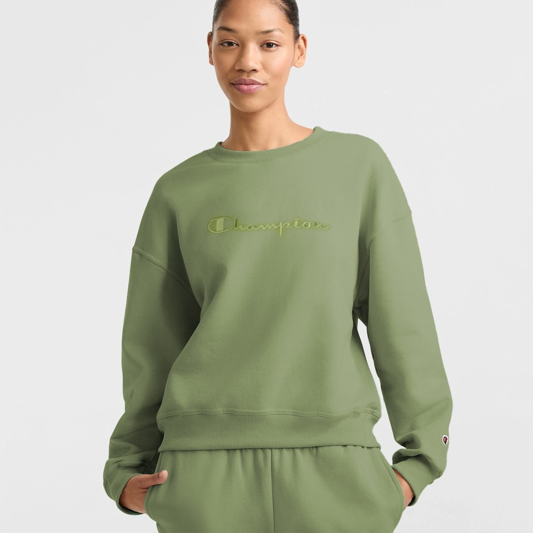 Tonal Embroidery Fleece Sweatshirt - Yeşil