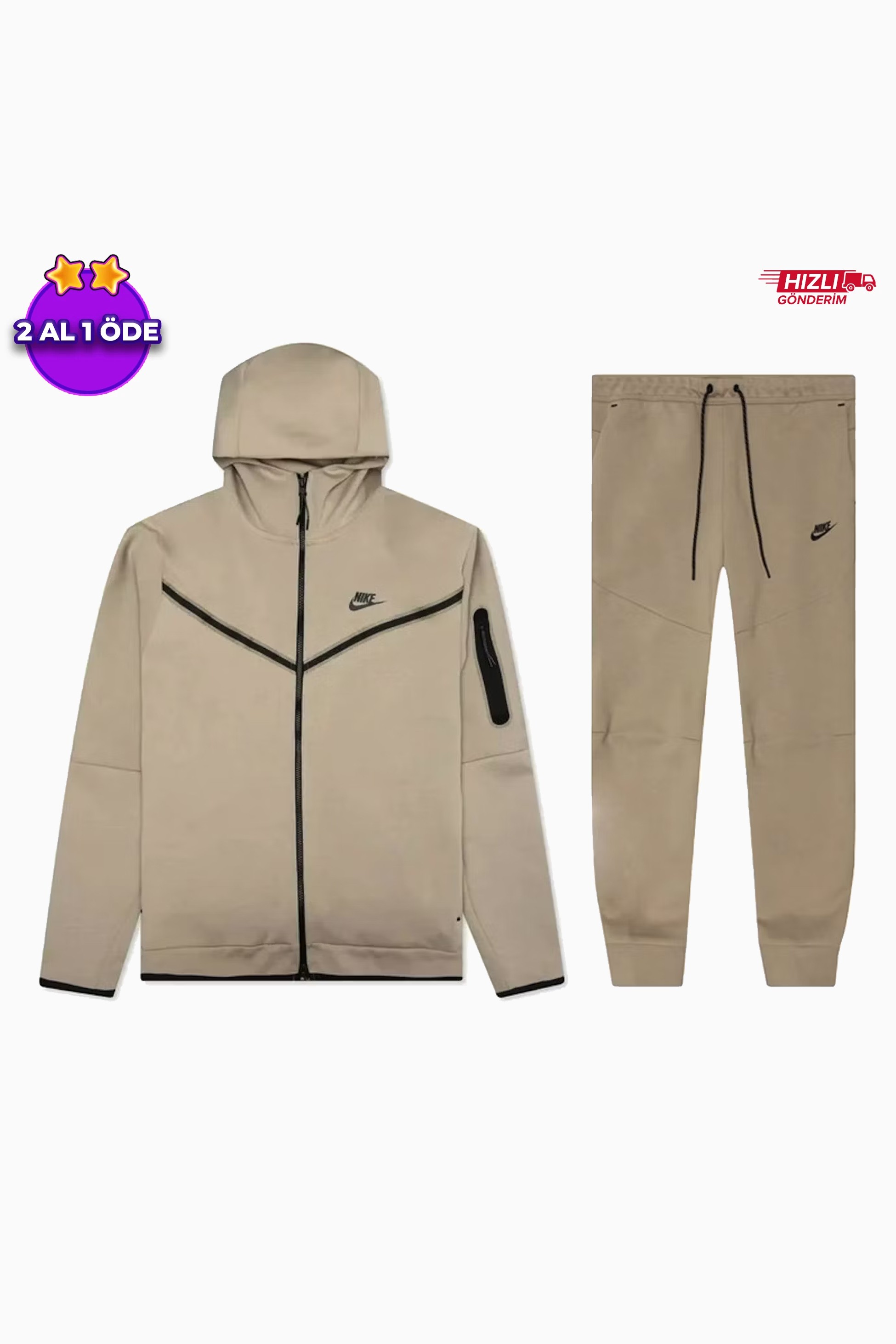 Sportswear Tech Fleece Full Zip Hoodie & Joggers Set - Khaki