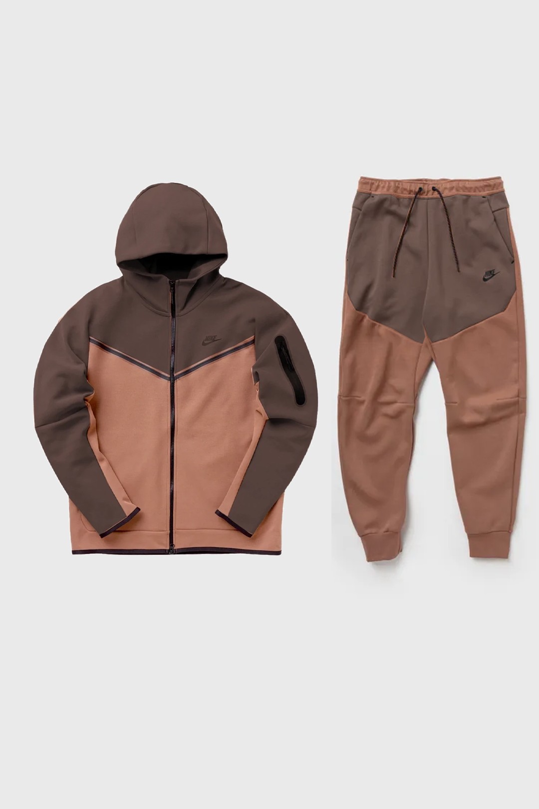 Sportswear Tech Fleece Full Zip Hoodie & Joggers Set - Açık Kahve/Kahve