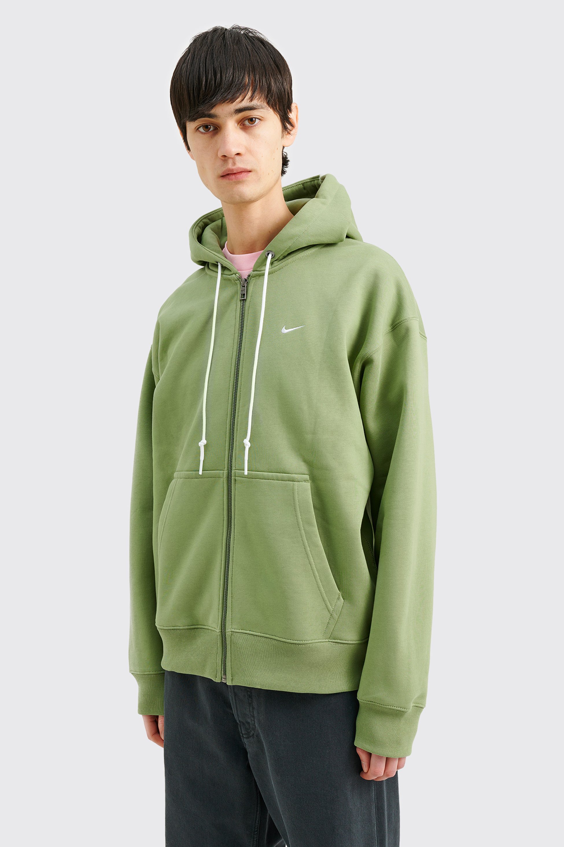 Solo Swoosh Tam Boy Fermuarlı Hoodie - Fesleğen Yeşili