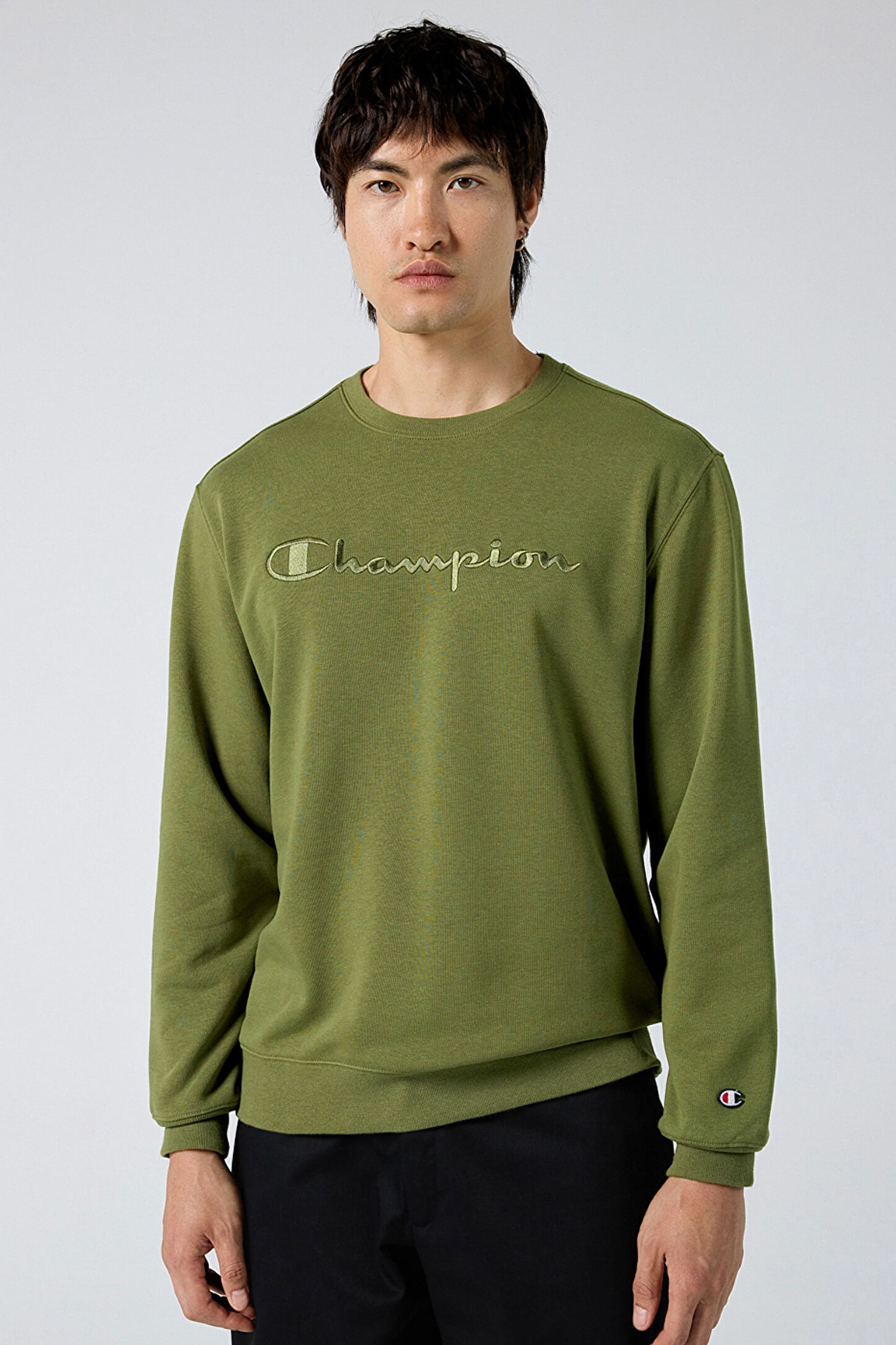 Tonal Embroidery Fleece Sweatshirt - Fesleğen Yeşili