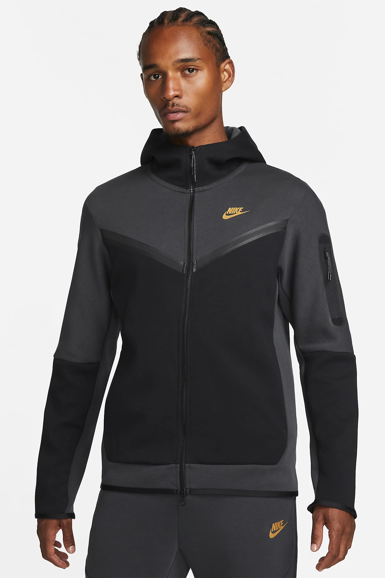 Tech Fleece Full Zip Hoodie - Siyah / Antrasit / Gold