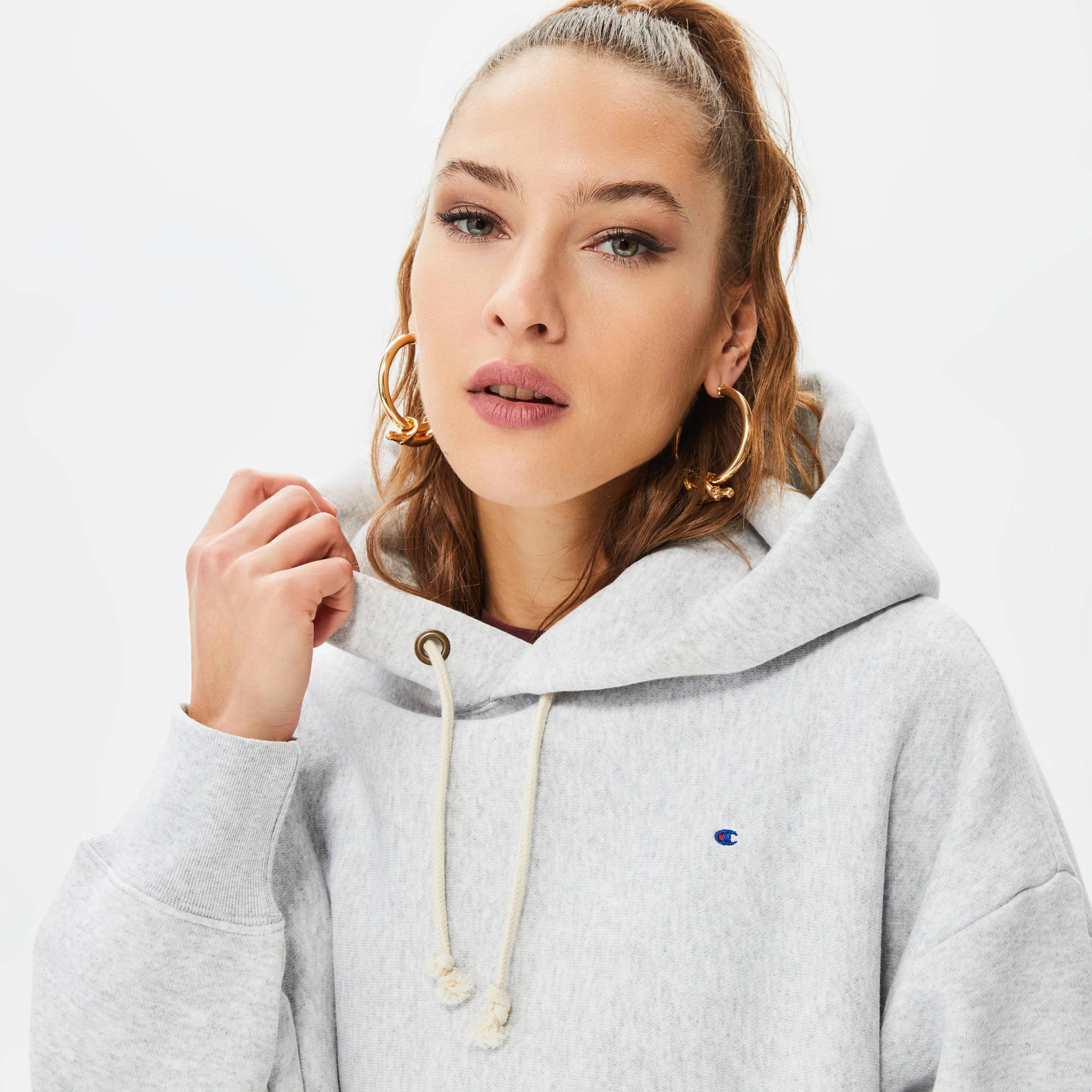 Reverse Weave Kadın Hoodie C Logo - Gri