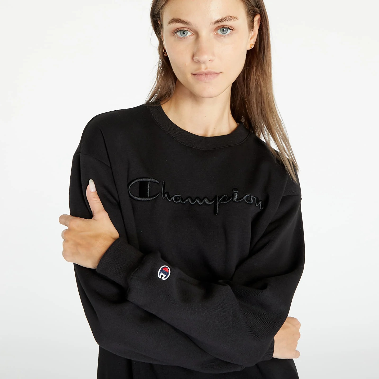 Tonal Embroidery Fleece Sweatshirt - Siyah