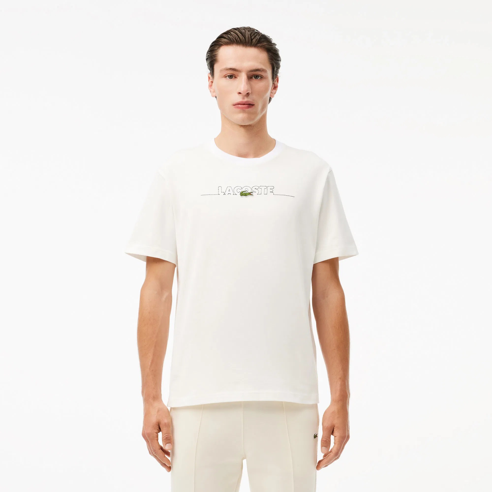 Classic Fit Bisiklet Yaka Baskılı T-Shirt - Beyaz