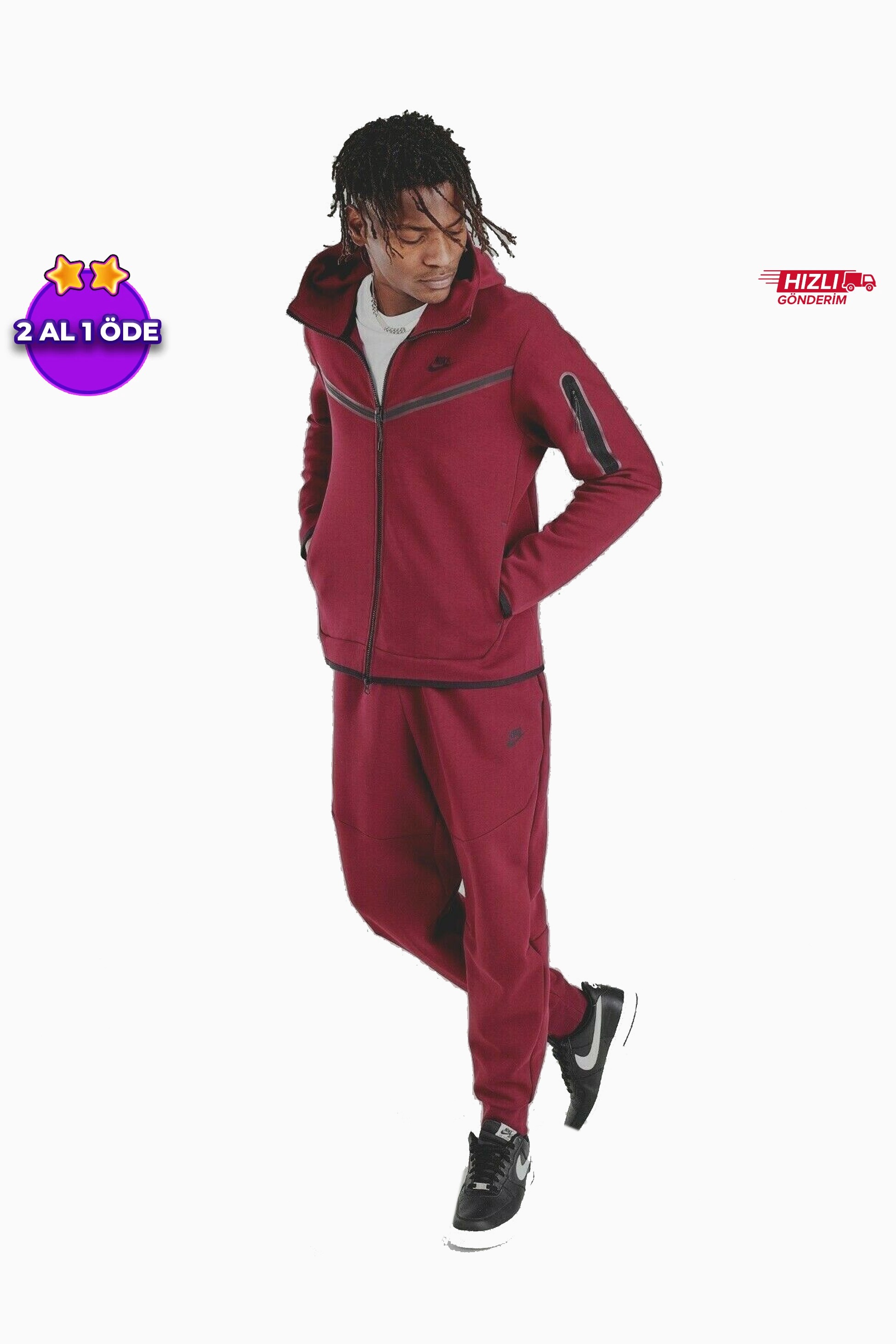 Sportswear Tech Fleece Full Zip Hoodie & Joggers Set - Bordo