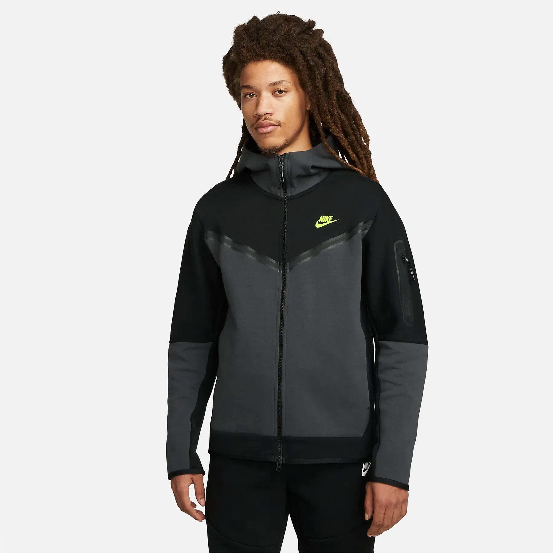 Tech Fleece Full Zip Hoodie - Siyah/Anthracite/Volt