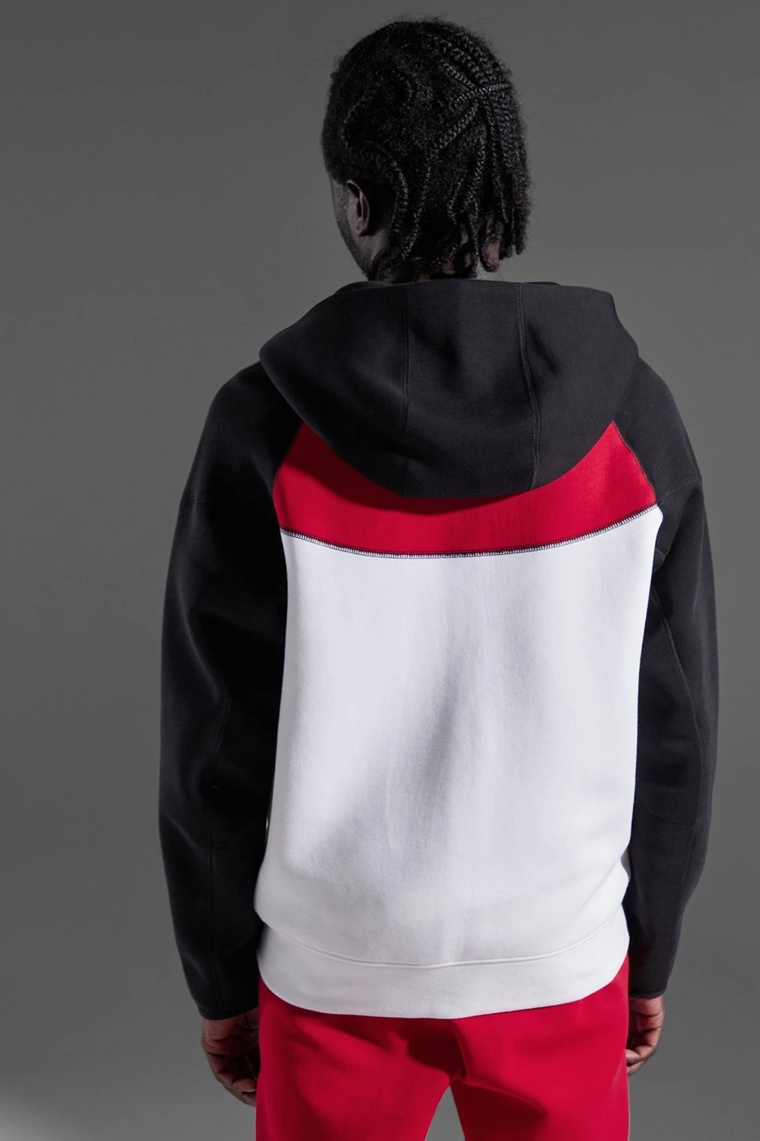 Yeni Tech Fleece Windrunner Kapüşonlu Üst - White/Red/Black