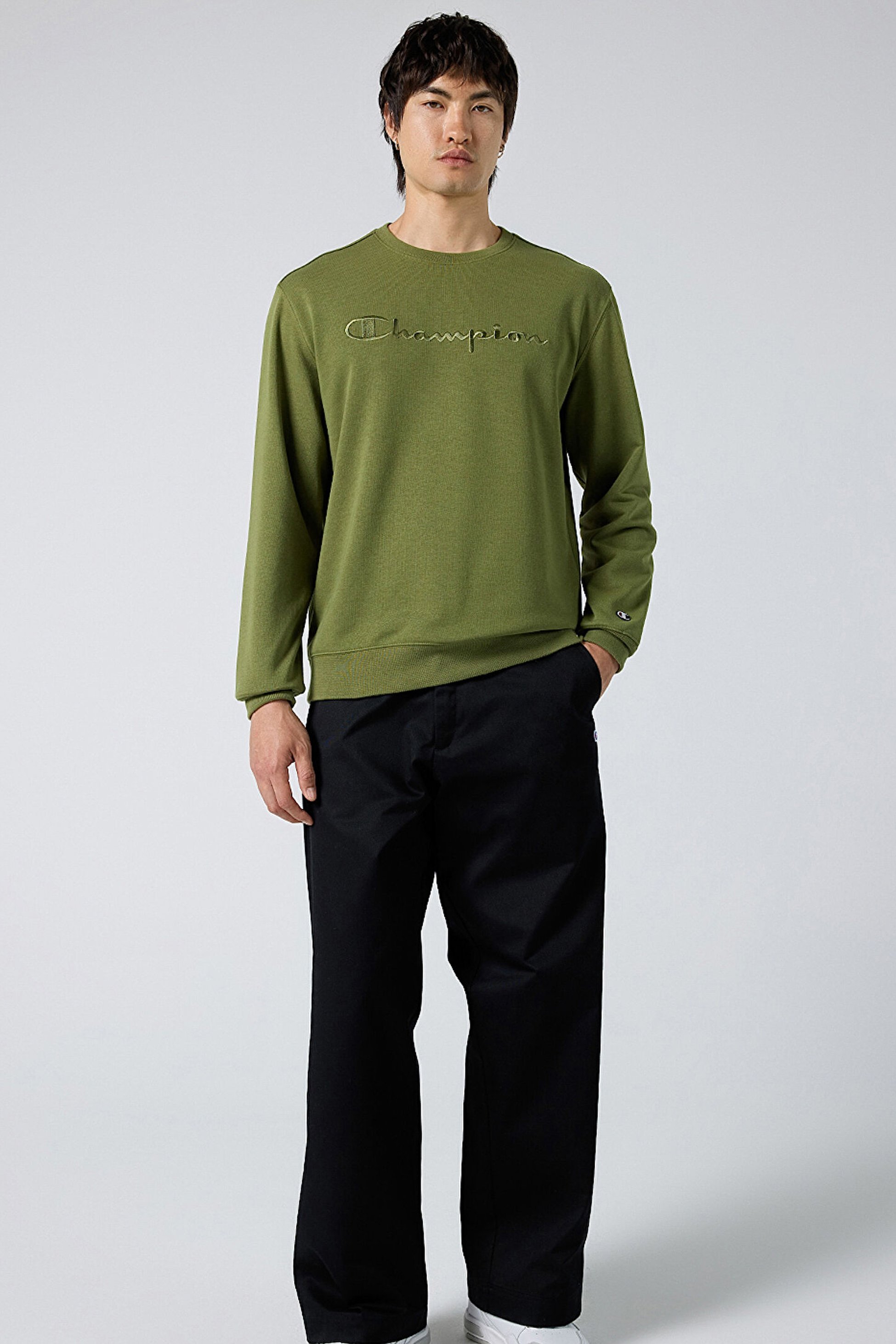 Tonal Embroidery Fleece Sweatshirt - Fesleğen Yeşili