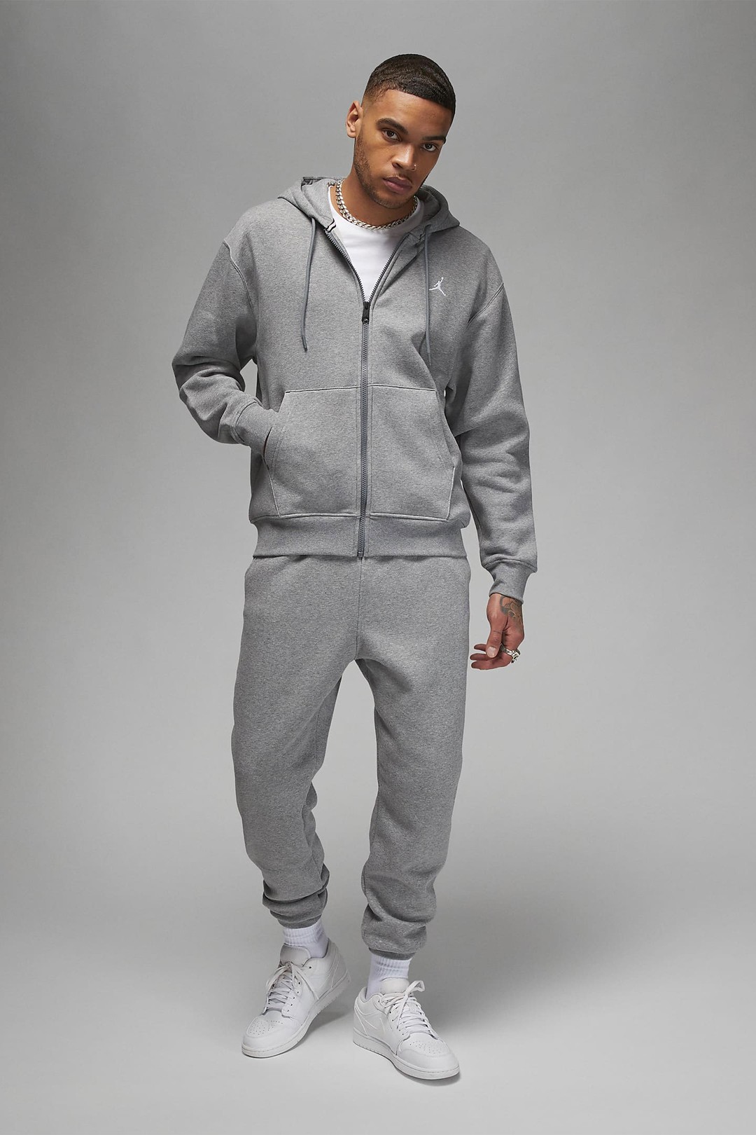 Essentials Tam Boy Fermuarlı Fleece Takım - Dark Grey Heather/Silver