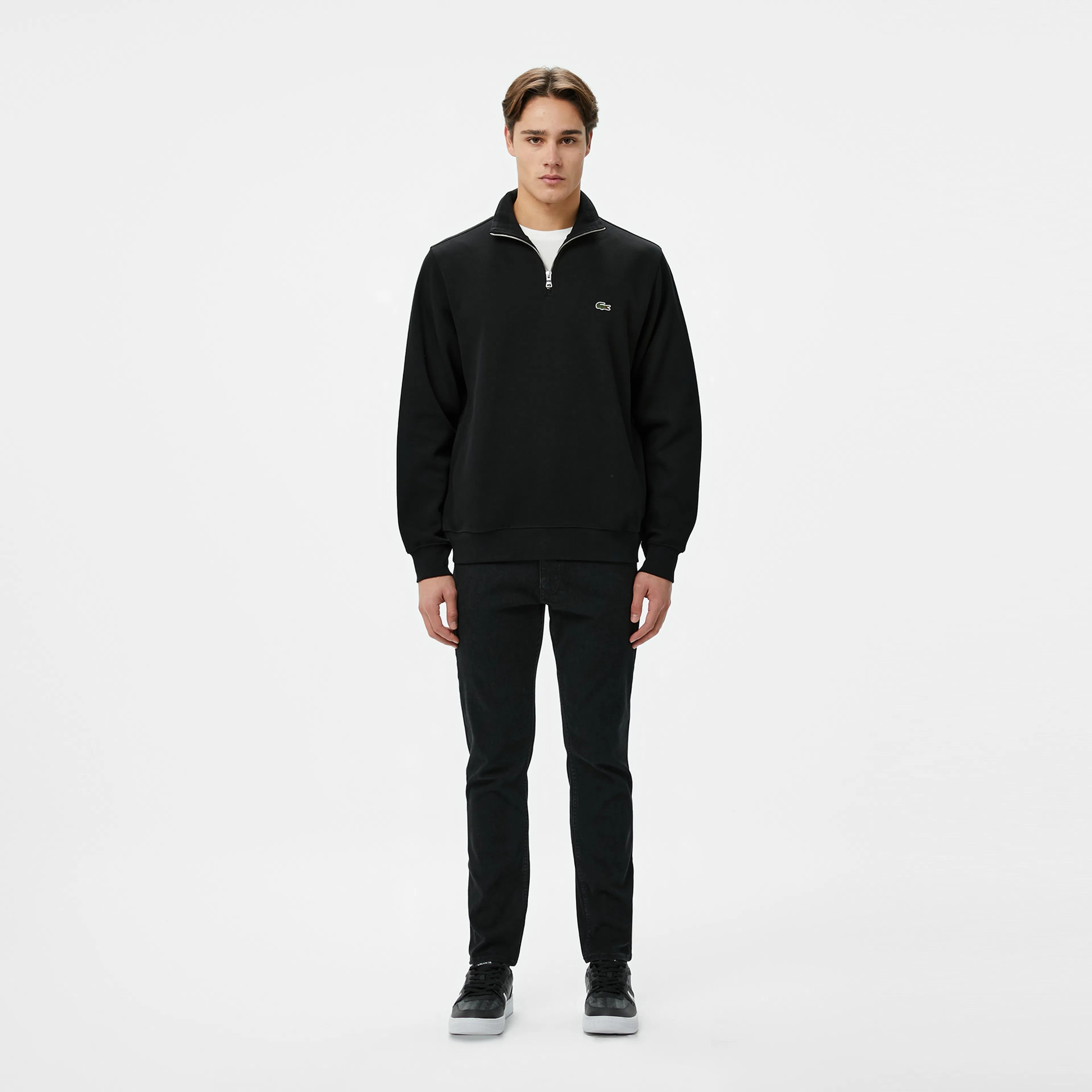 Classic Fit Yarım Fermuarlı Sweatshirt - Siyah