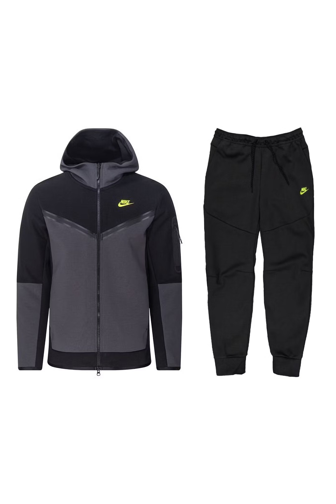 Sportswear Tech Fleece Full Zip Hoodie & Joggers Set - Siyah / Antrasit / Sarı