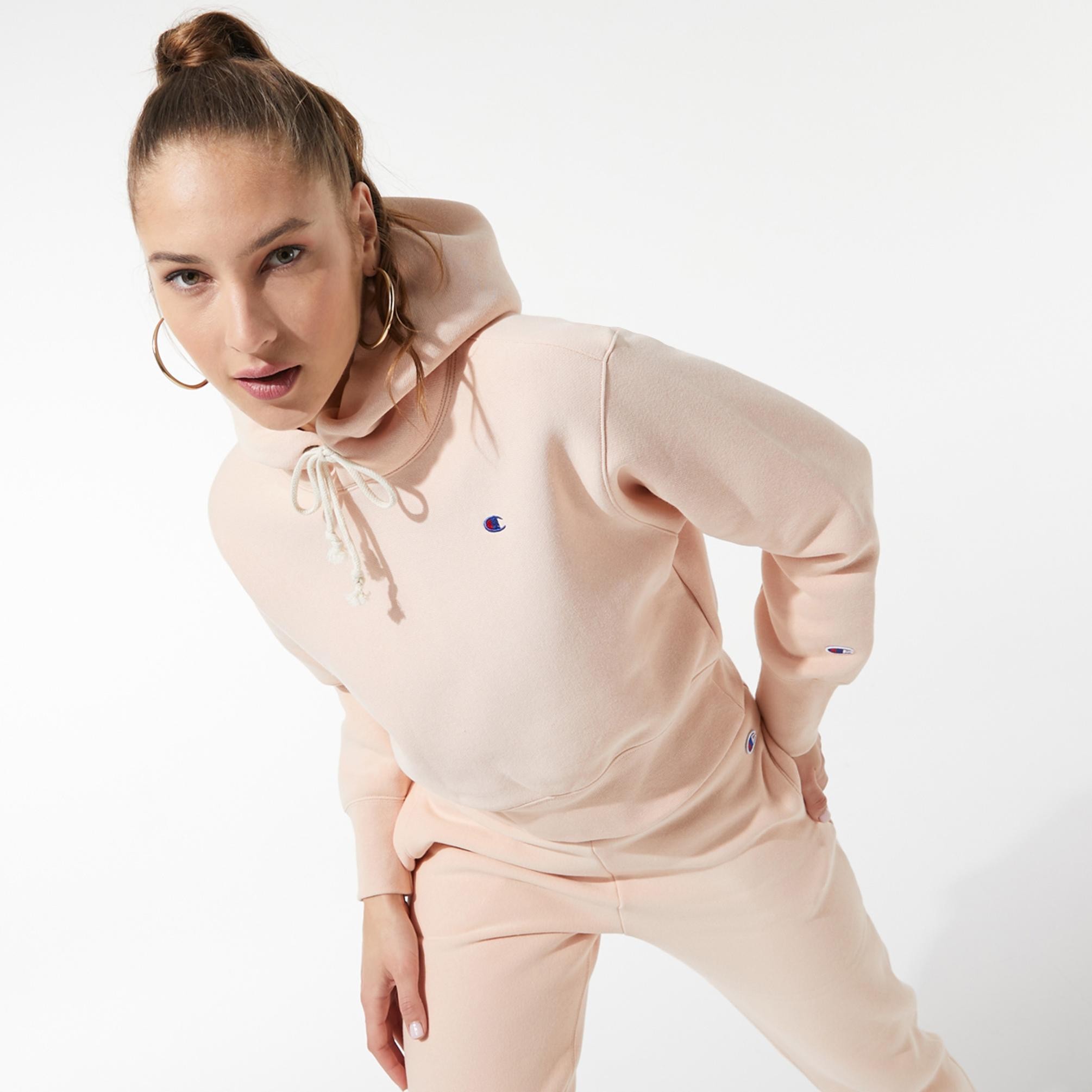 Reverse Weave Kadın Hoodie C Logo - Pembe