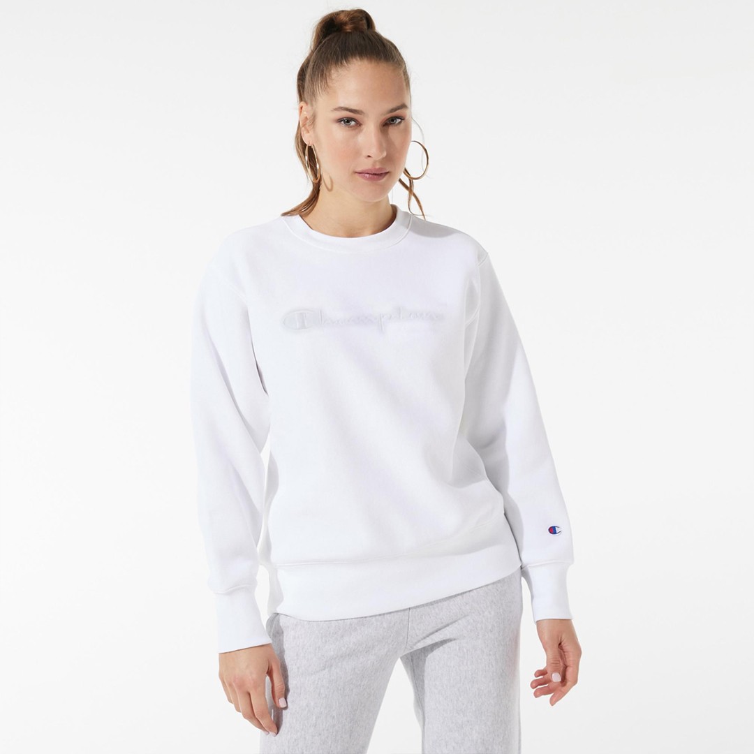 Tonal Embroidery Fleece Sweatshirt - Beyaz