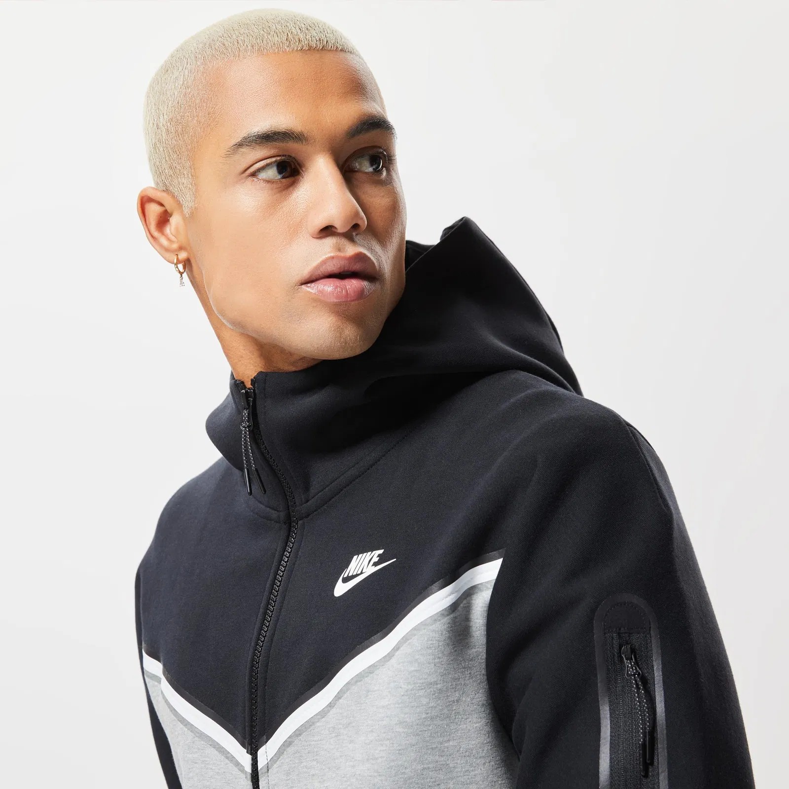 Tech Fleece Full Zip Hoodie - Dark Grey Heather/Black/White