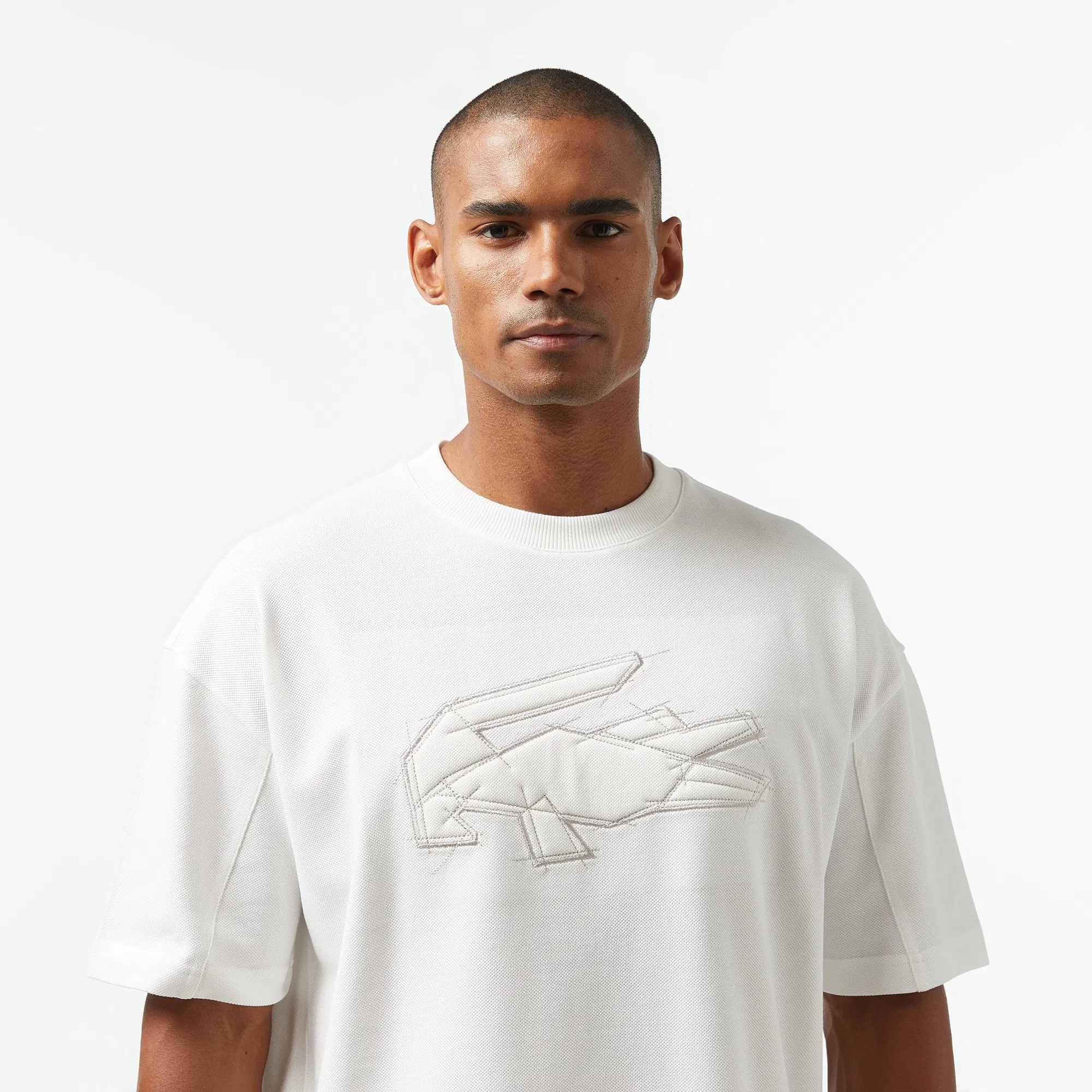 Oversize Fit Bisiklet Yaka Baskılı T-Shirt - Beyaz