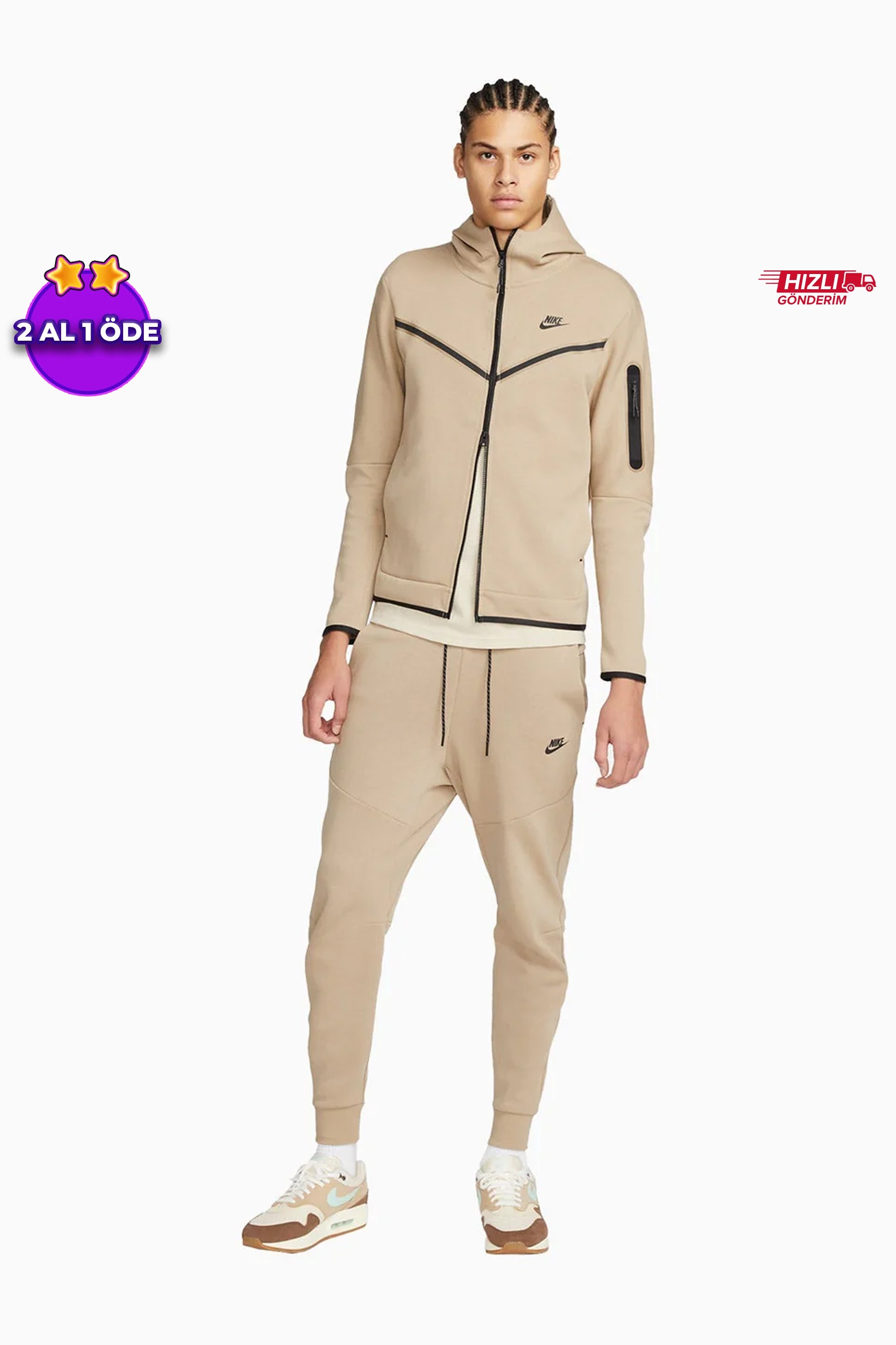 Sportswear Tech Fleece Full Zip Hoodie & Joggers Set - Khaki