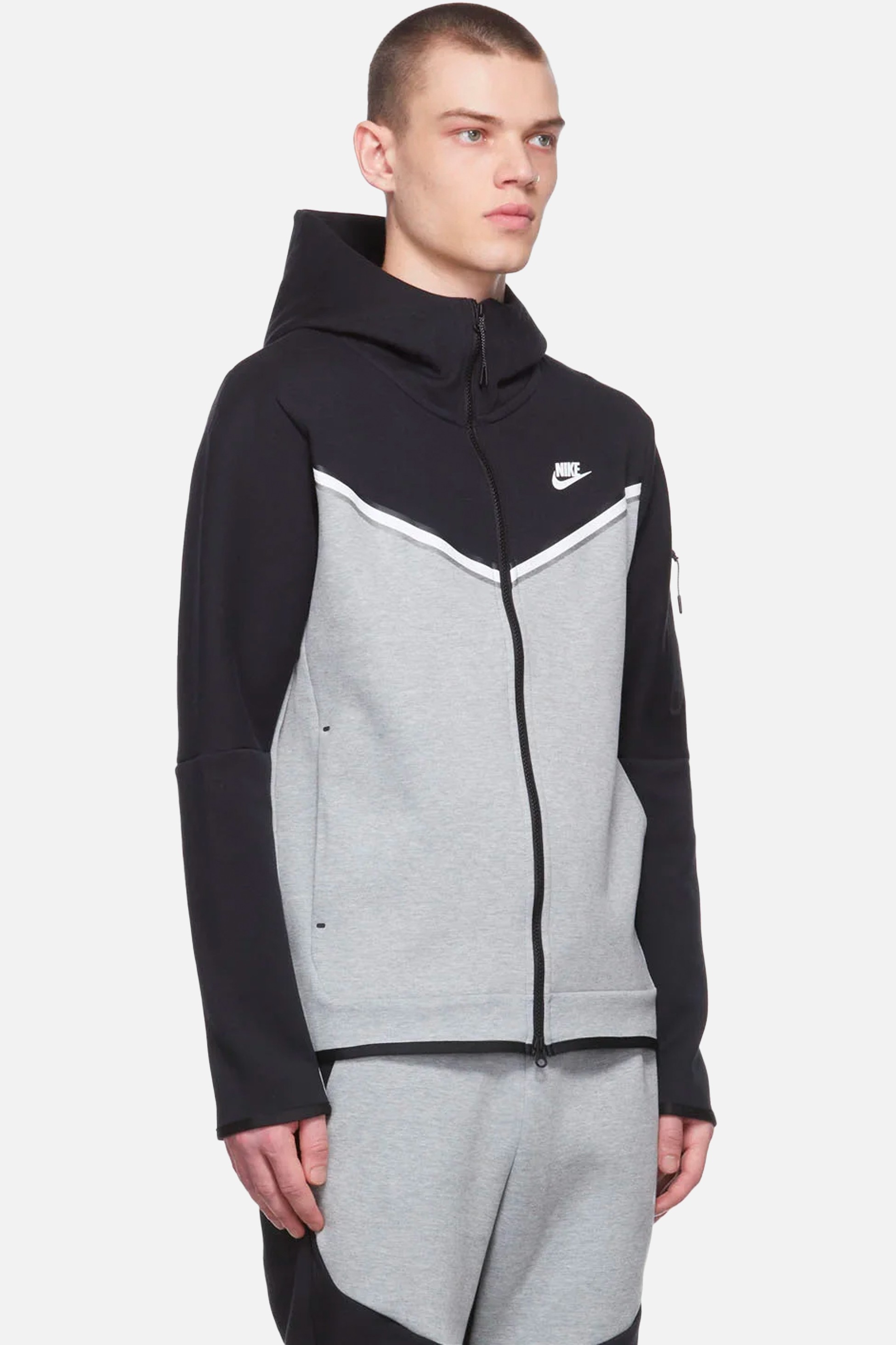 Tech Fleece Full Zip Hoodie - Dark Grey Heather/Black/White