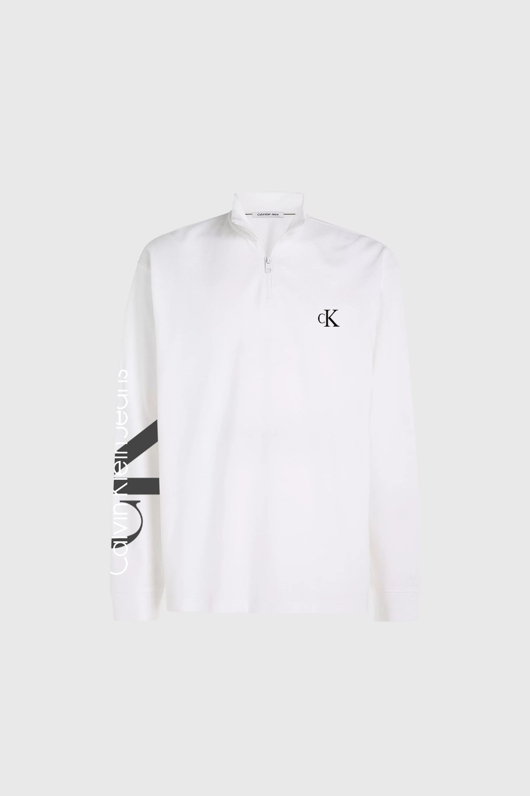 Zip Neck Sweatshirt - Beyaz