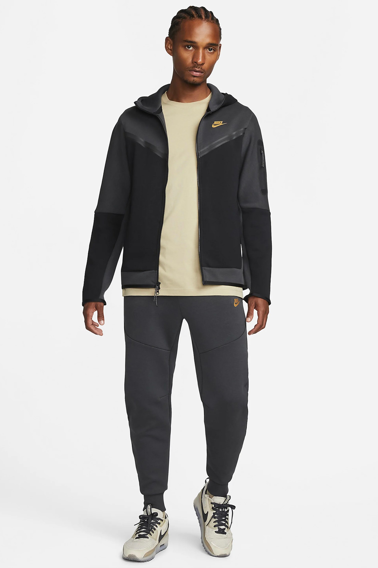 Tech Fleece Full Zip Hoodie - Siyah / Antrasit / Gold