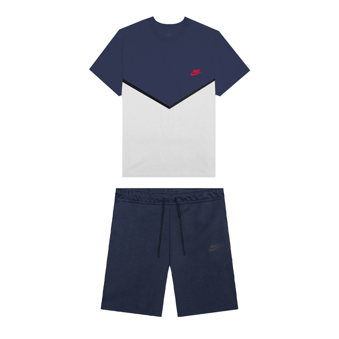 Tech T-Shirt & Tech Fleece Şort Takım - Mavi/Beyaz