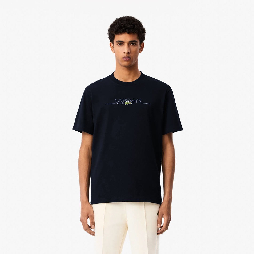 Classic Fit Bisiklet Yaka Baskılı T-Shirt - Lacivert