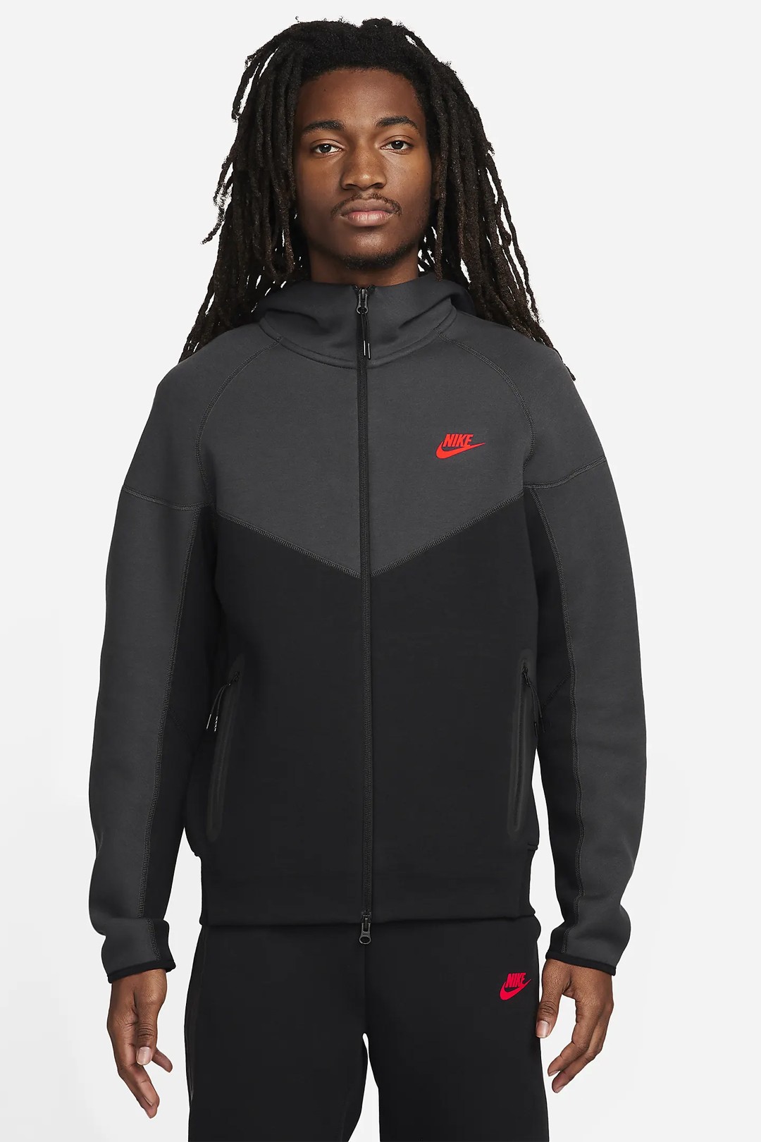 Yeni Tech Fleece Windrunner Kapüşonlu Üst - Siyah/Dark Smoke Grey/Light Crimson