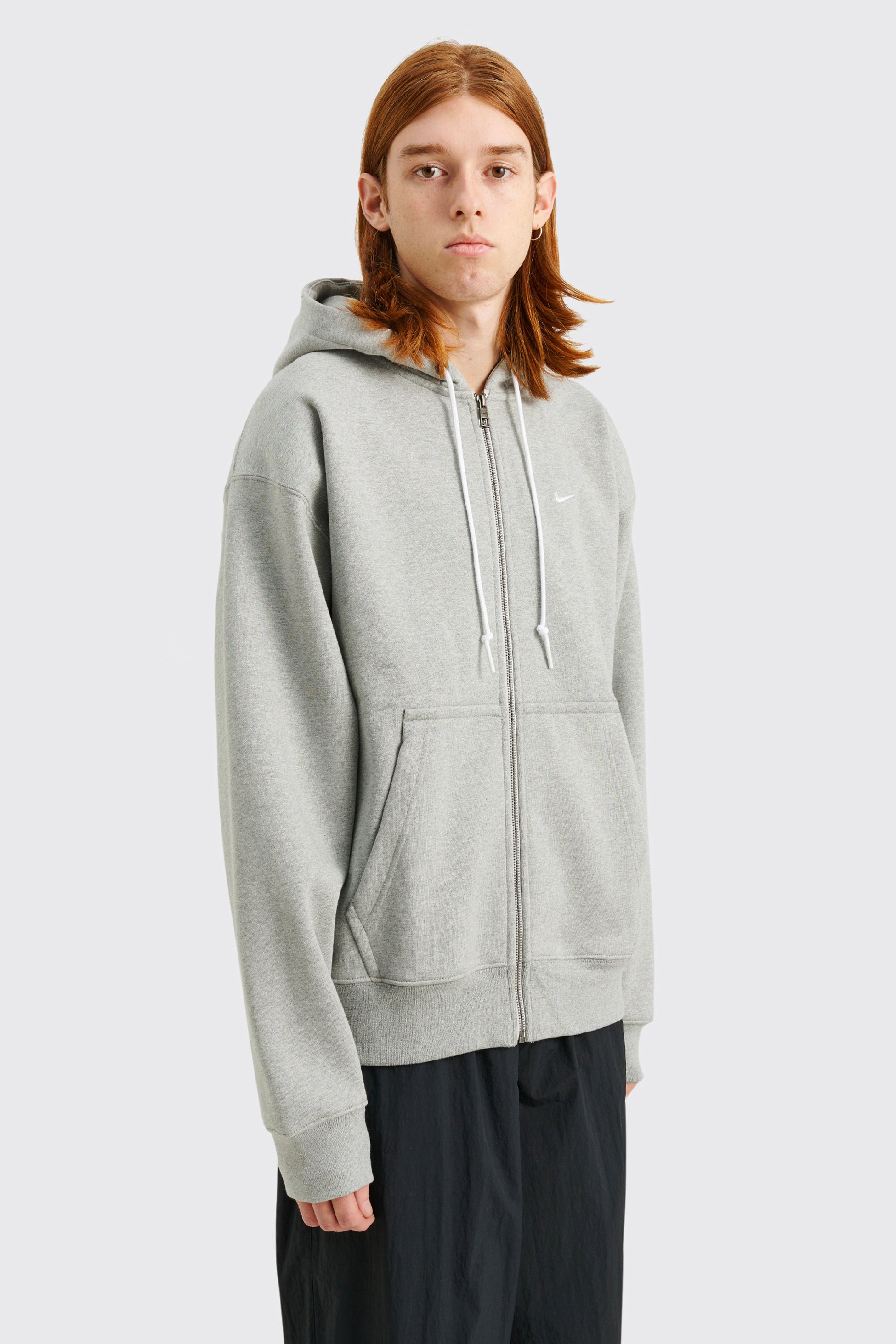 Solo Swoosh Tam Boy Fermuarlı Hoodie - Dark Grey Heather/Silver