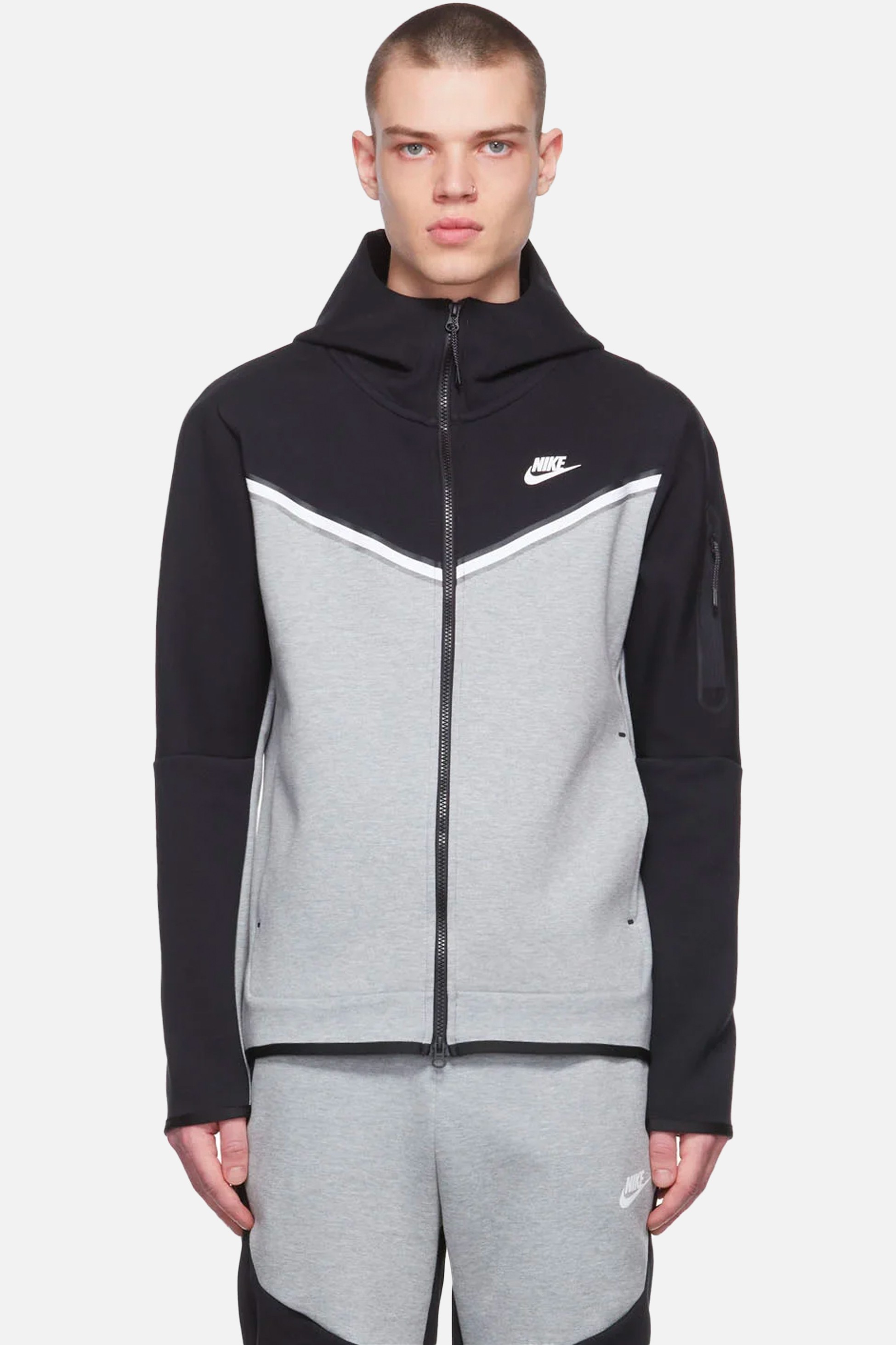 Tech Fleece Full Zip Hoodie - Dark Grey Heather/Black/White