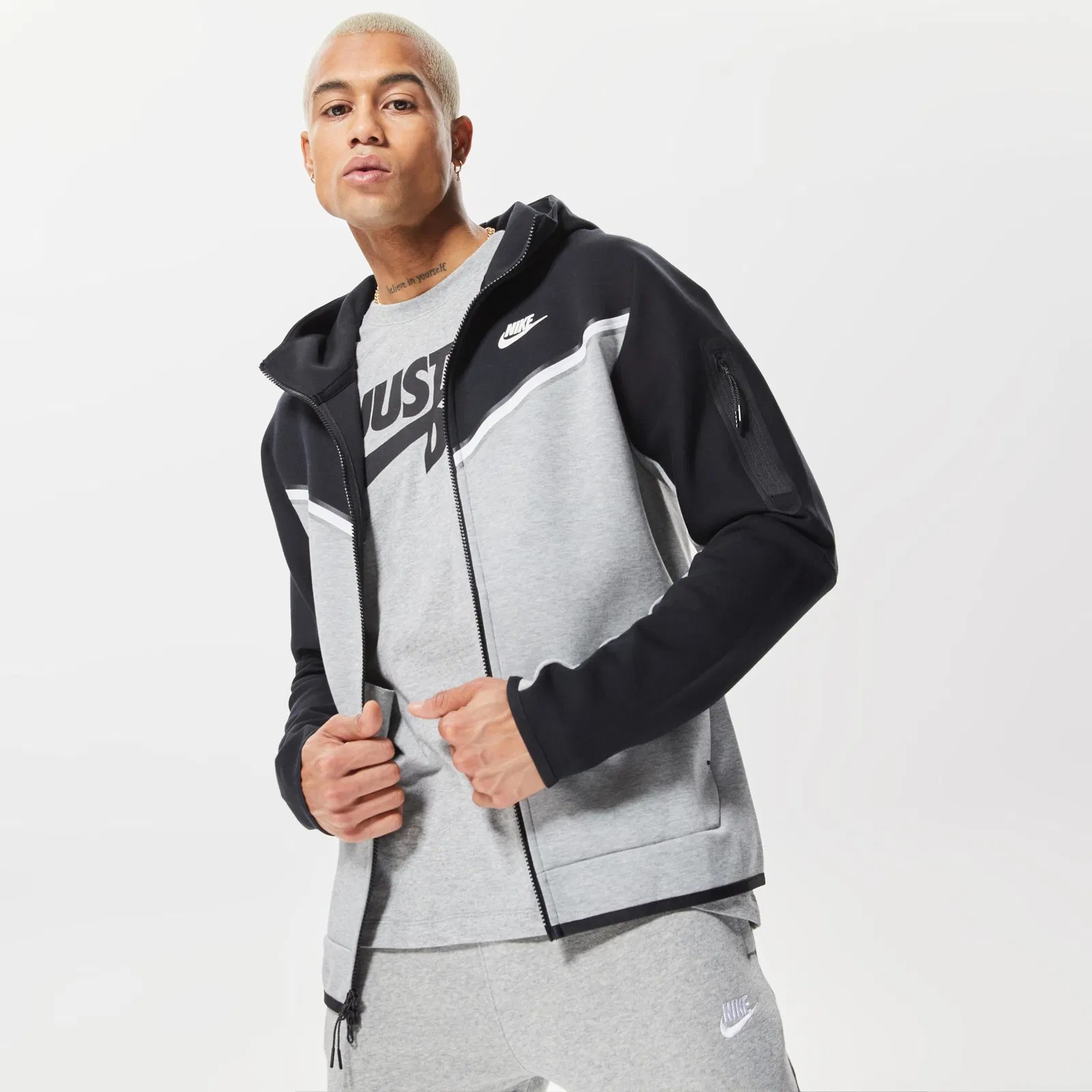 Tech Fleece Full Zip Hoodie - Dark Grey Heather/Black/White