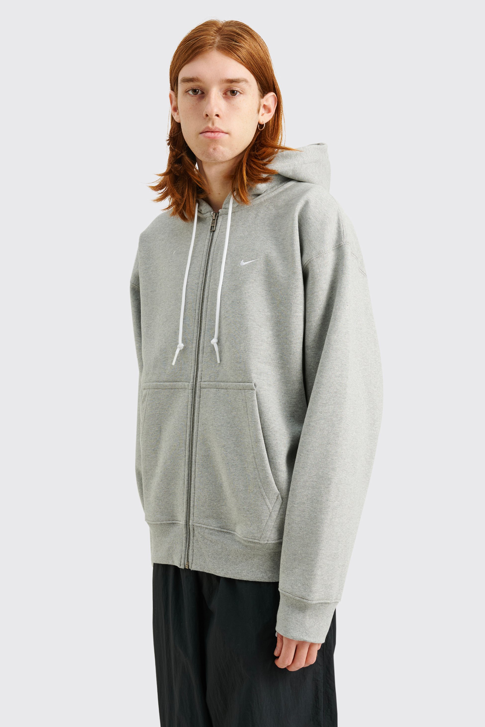 Solo Swoosh Tam Boy Fermuarlı Hoodie - Dark Grey Heather/Silver