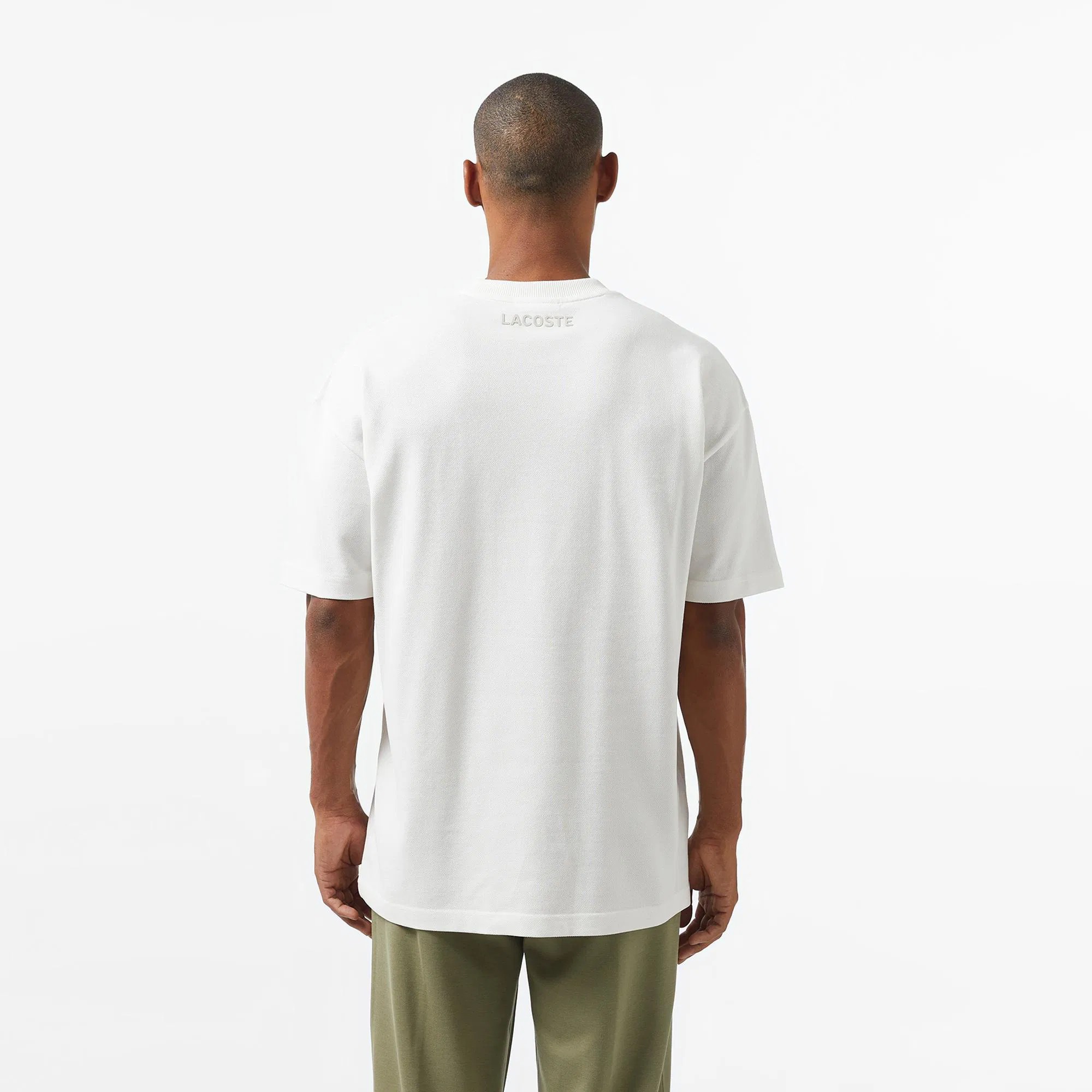 Oversize Fit Bisiklet Yaka Baskılı T-Shirt - Beyaz