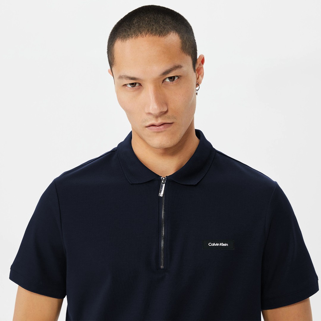 Calvin Klein Smooth Cotton Zip Polo - Lacivert