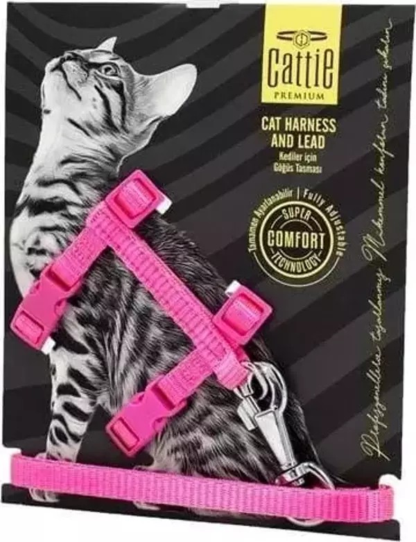 CATTİE DESENLİ KEDİ GÖĞÜS & GEZDİRME TAKIMI PEMBE 1X25-40CM