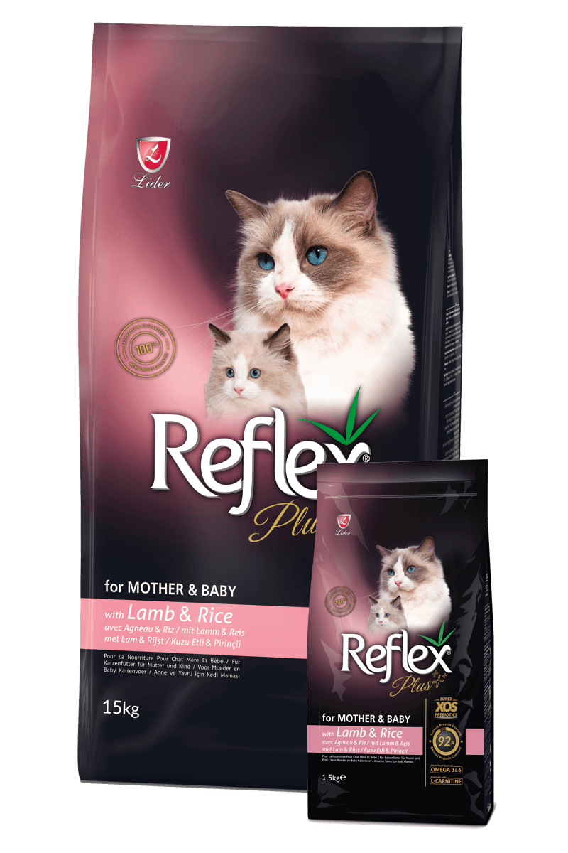 REFLEX PLUS MOTHER & BABY KUZU ETLİ VE PİRİNÇLİ KEDİ MAMASI 1.5 KG 