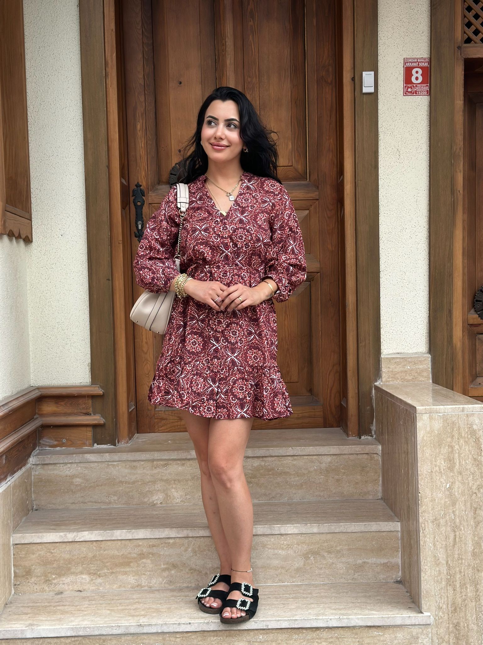 🌺 Bohem Desenli Kırmızı Elbise