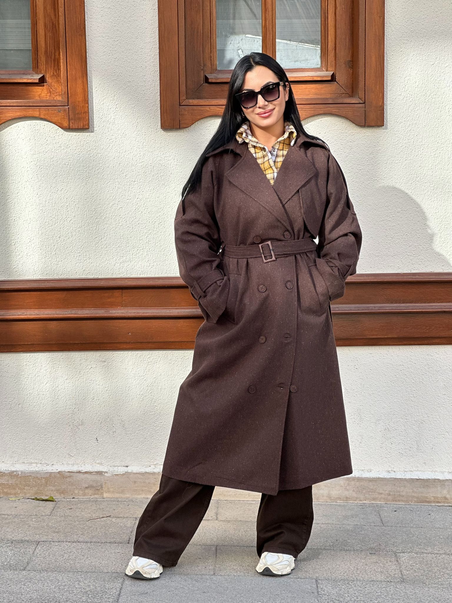 Kahverengi Kuşaklı Oversize Kadın Trençkot | Yeni Sezon | İlay’m Store