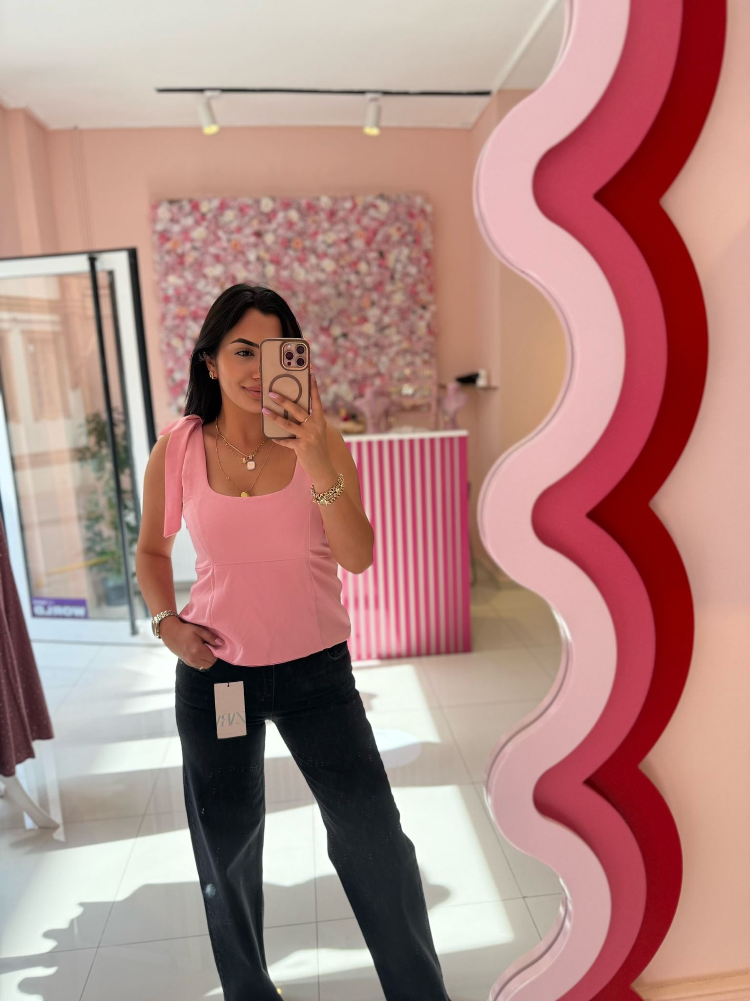 🖤 Siyah ve Pembe Fiyonk Askılı Bluz 🖤