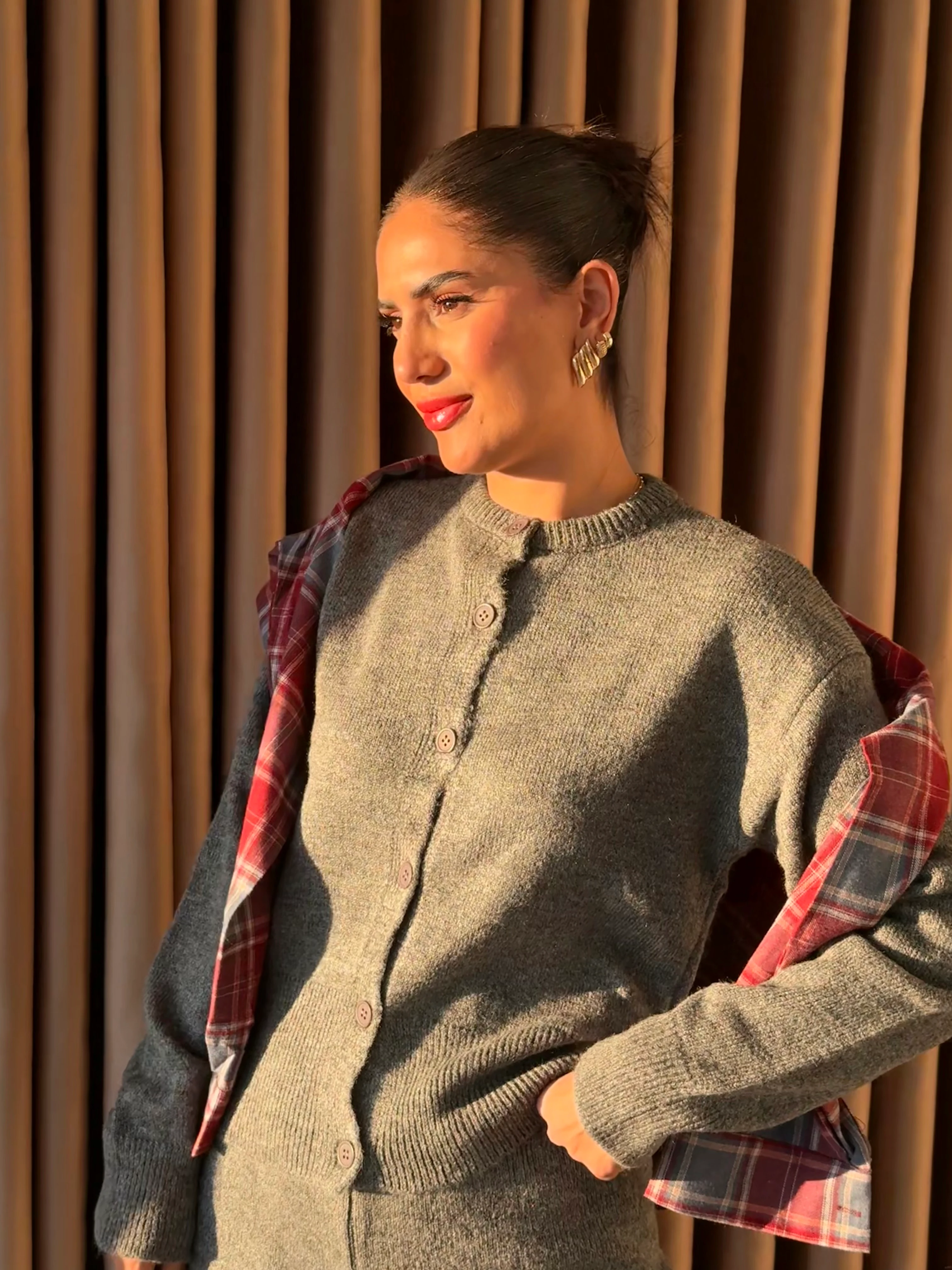 Antrasit Düğmeli Triko Takım