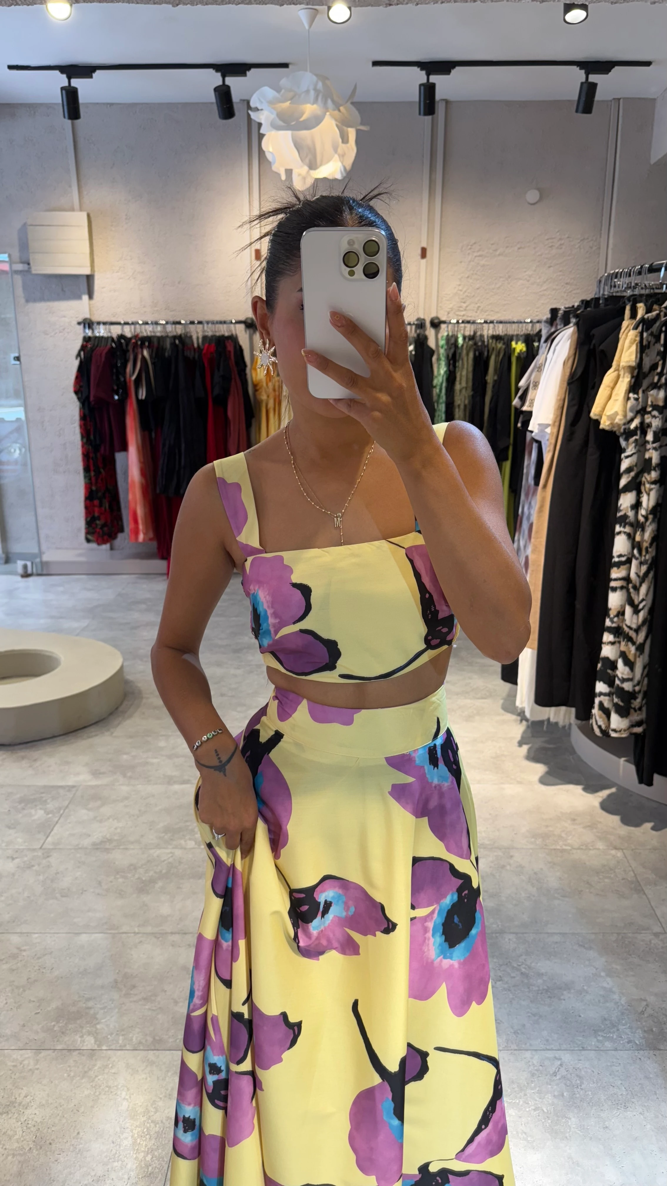 Mor Çiçek Desen Etekli Takım