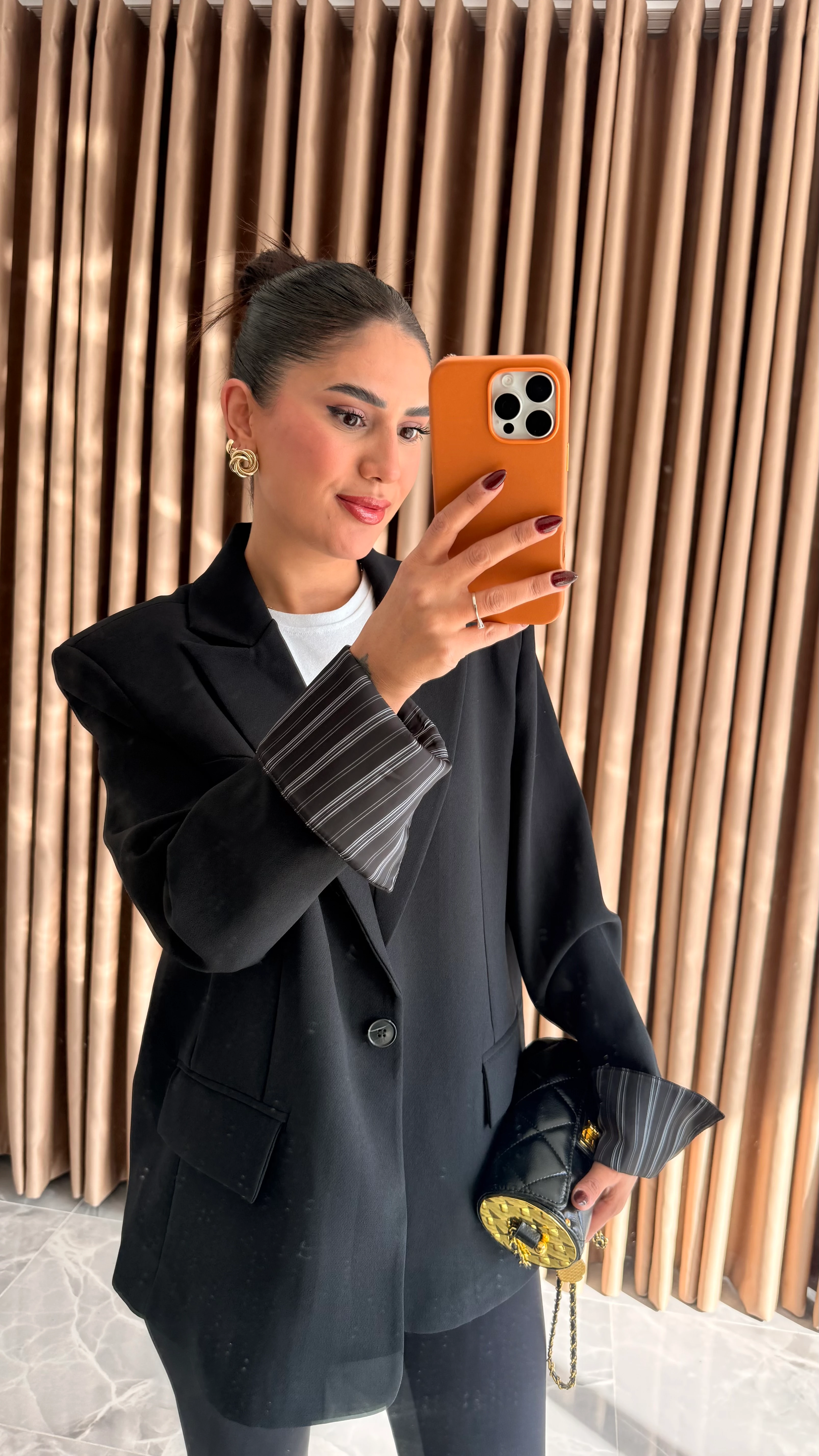 Kolu Katlamalı Çizgili Blazer