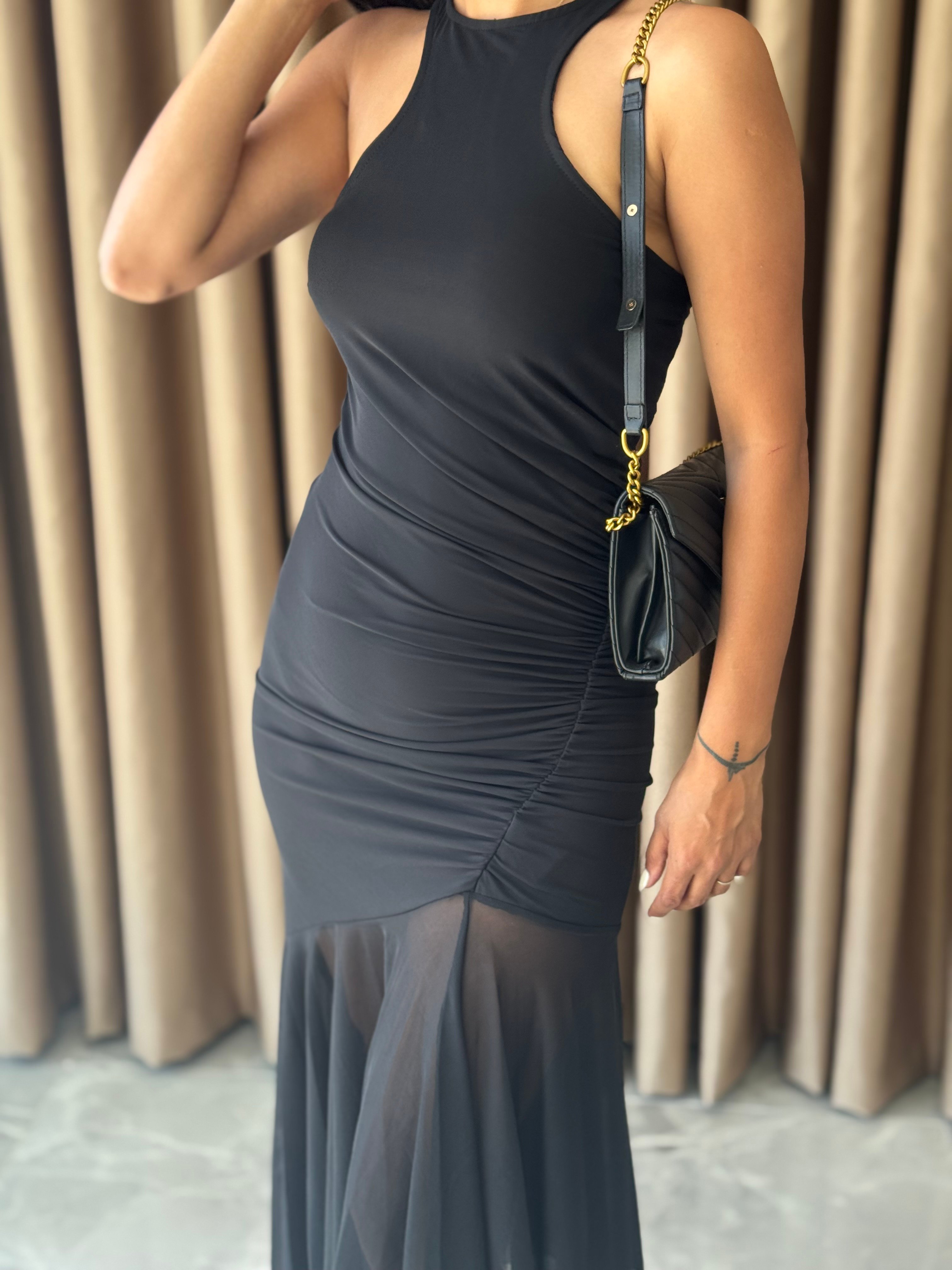 SİYAH HALTER TÜL ELBİSE